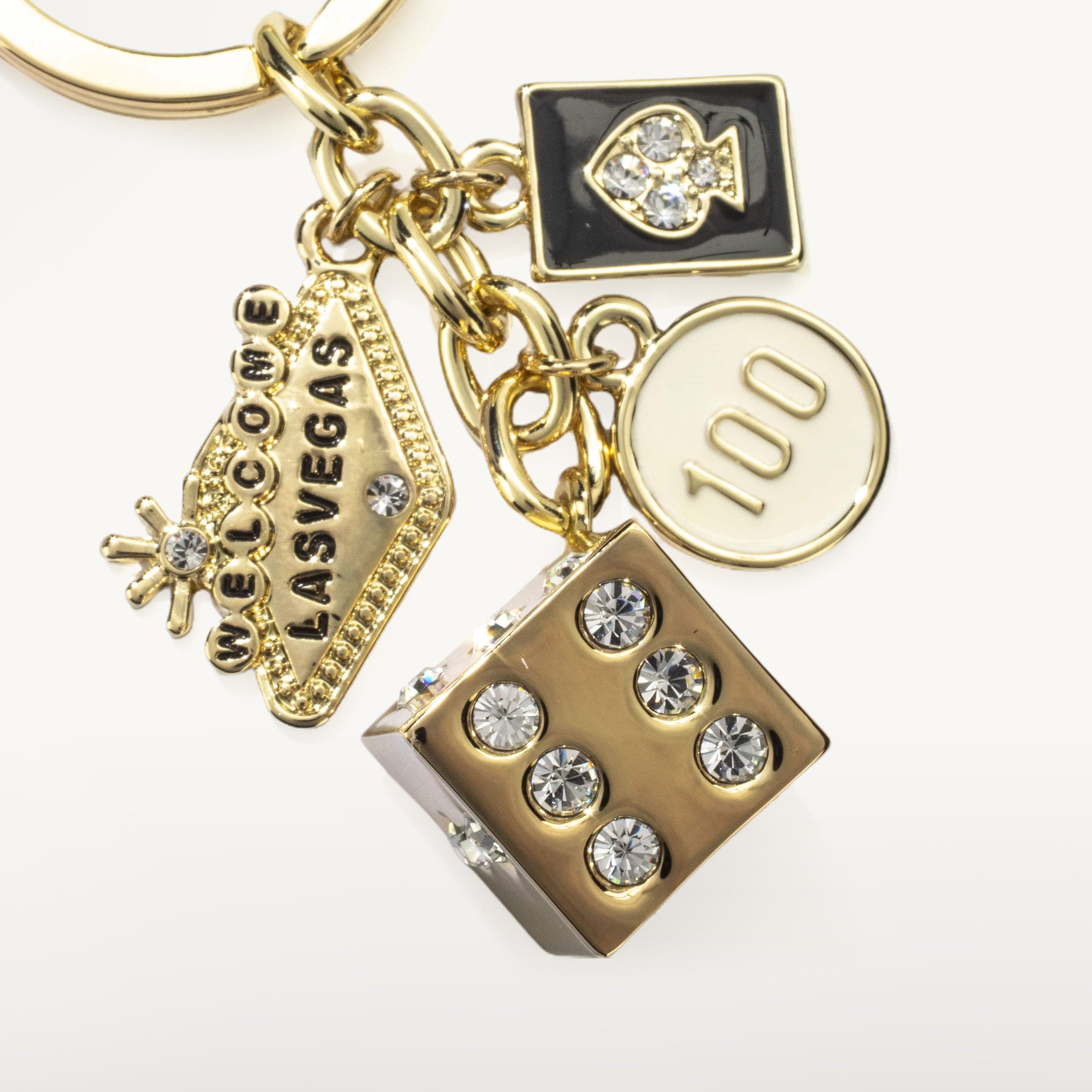 Kalifano Crystal Keychains Las Vegas Welcome Sign Gold Dice Clear Keychain made with Swarovski Crysstals SKC-187