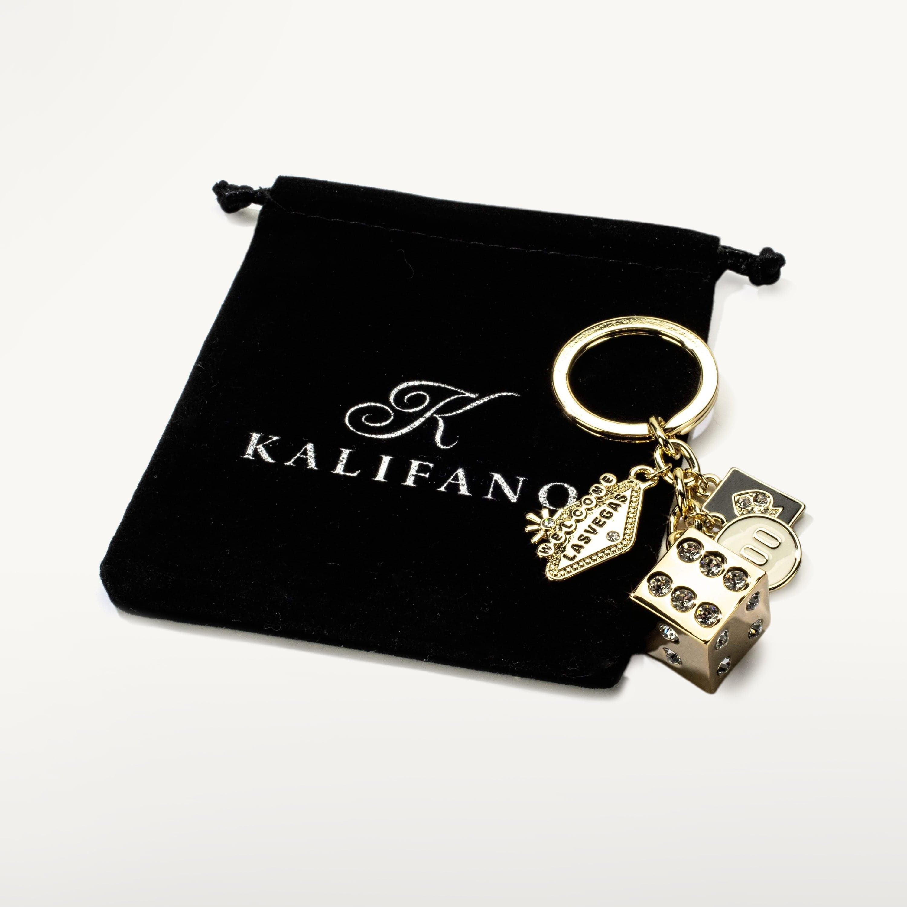 Kalifano Crystal Keychains Las Vegas Welcome Sign Gold Dice Clear Keychain made with Swarovski Crysstals SKC-187