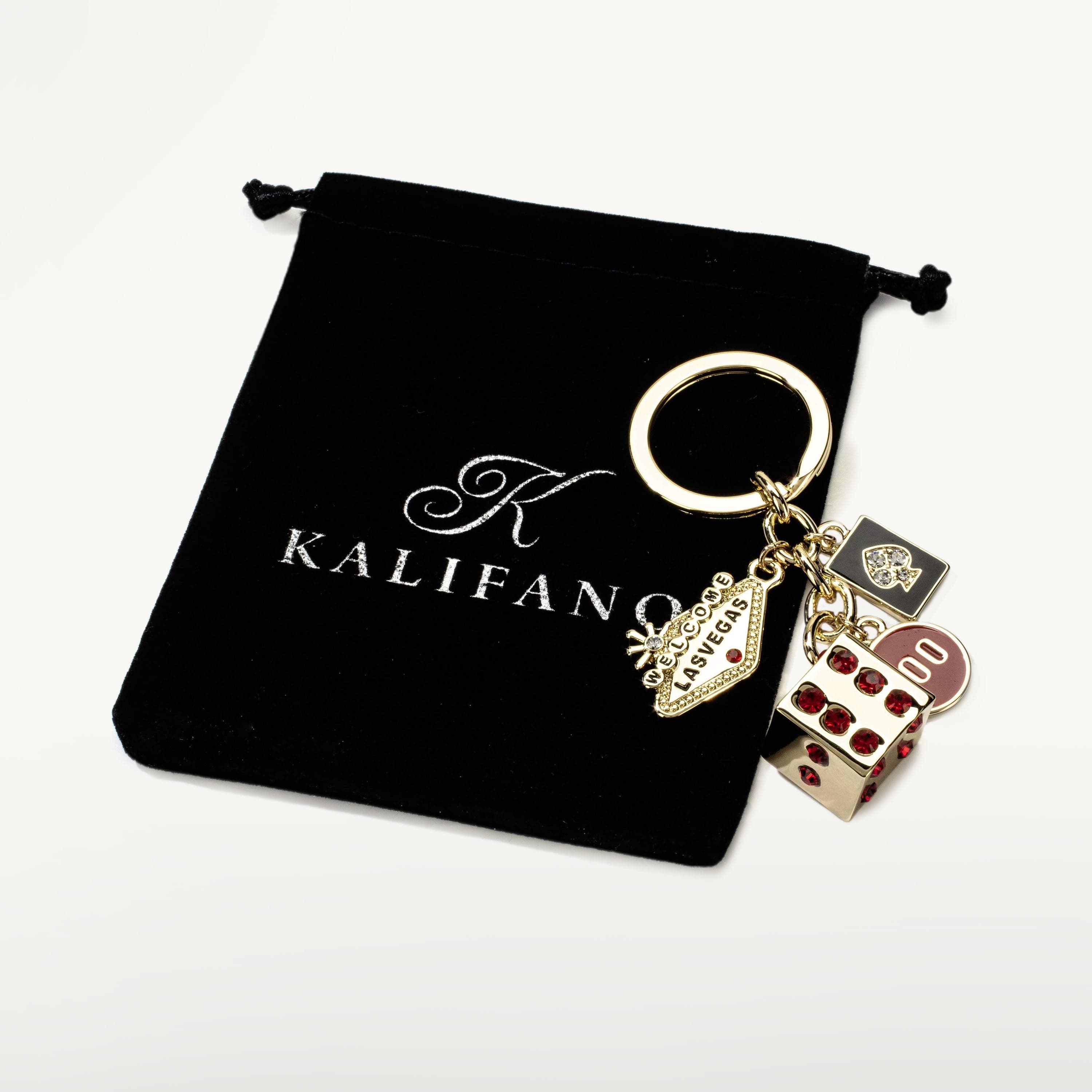 Kalifano Crystal Keychains Las Vegas Welcome Sign Gold Dice Keychain made with Swarovski Crystals SKC-184