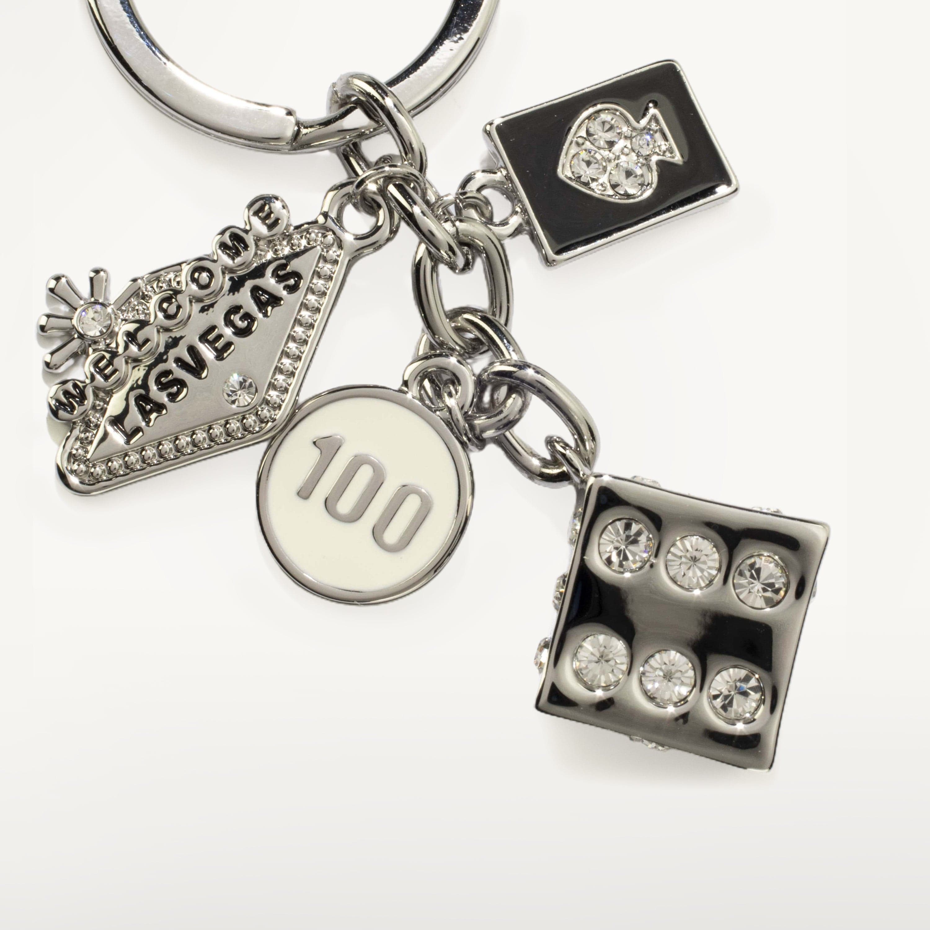 Kalifano Crystal Keychains Las Vegas Welcome Sign Silver Dice Keychain made with Clear Swarovski Crystals SKC-186