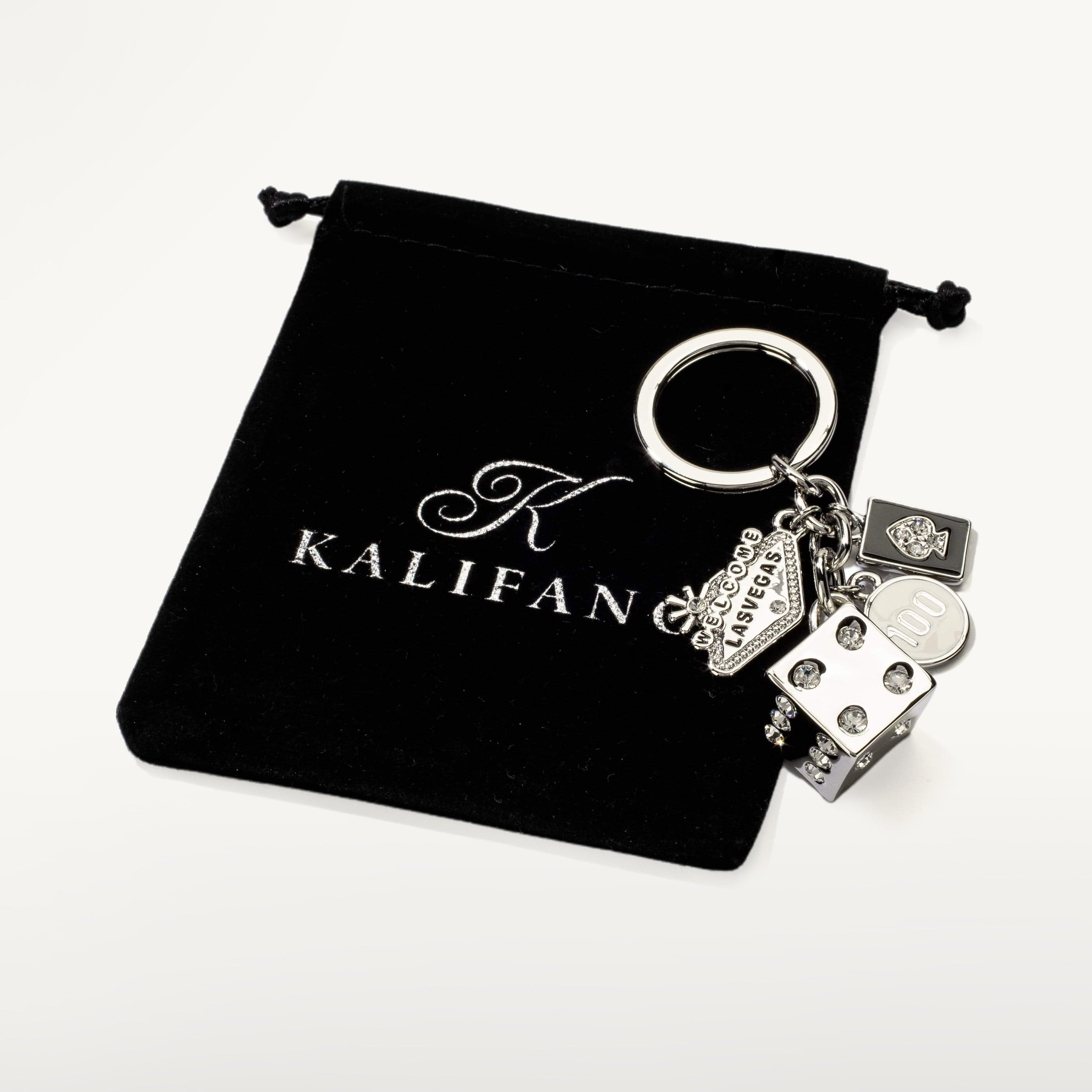 Kalifano Crystal Keychains Las Vegas Welcome Sign Silver Dice Keychain made with Clear Swarovski Crystals SKC-186