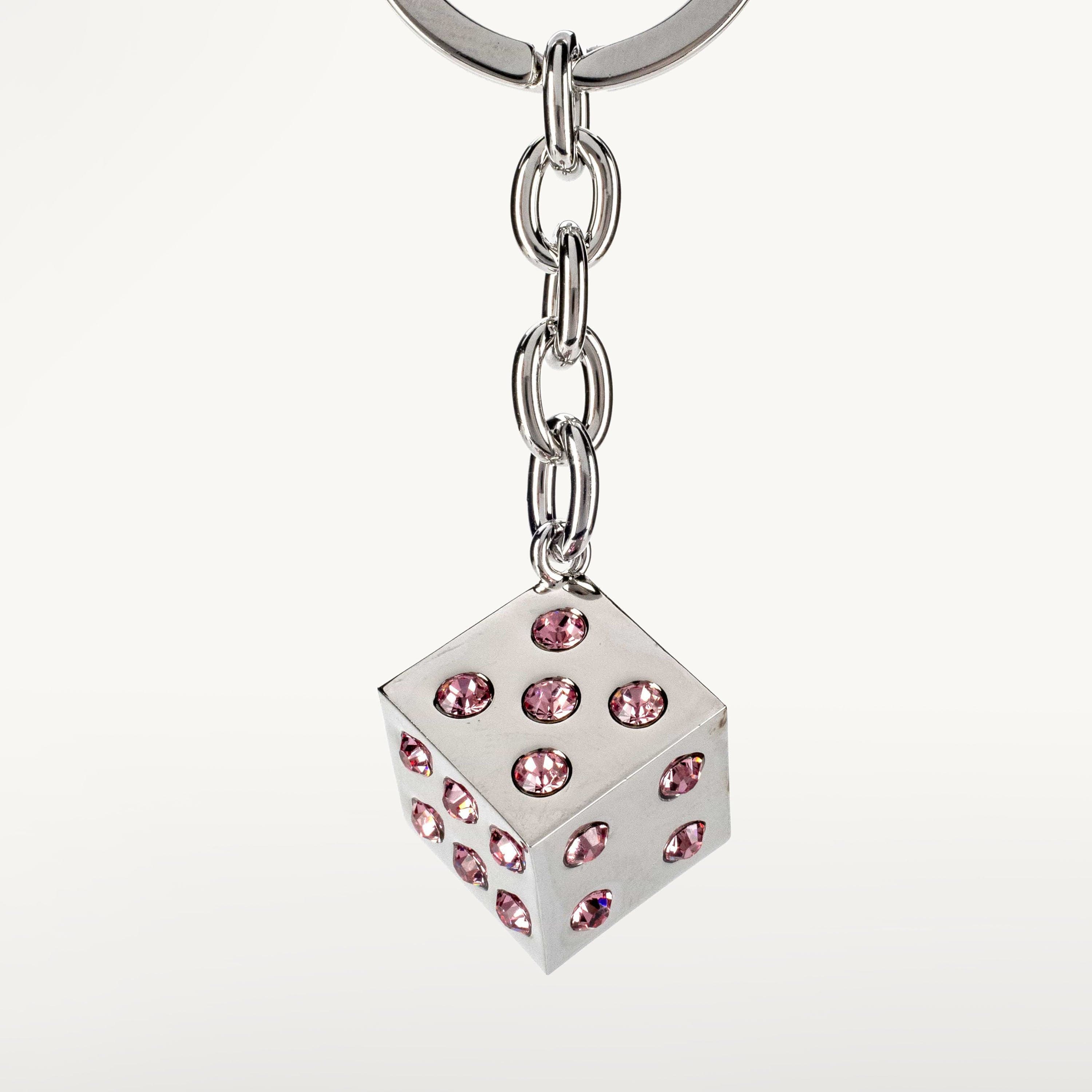 Kalifano Crystal Keychains Pink Dice Keychain made with Swarovski Crystals SKC-130