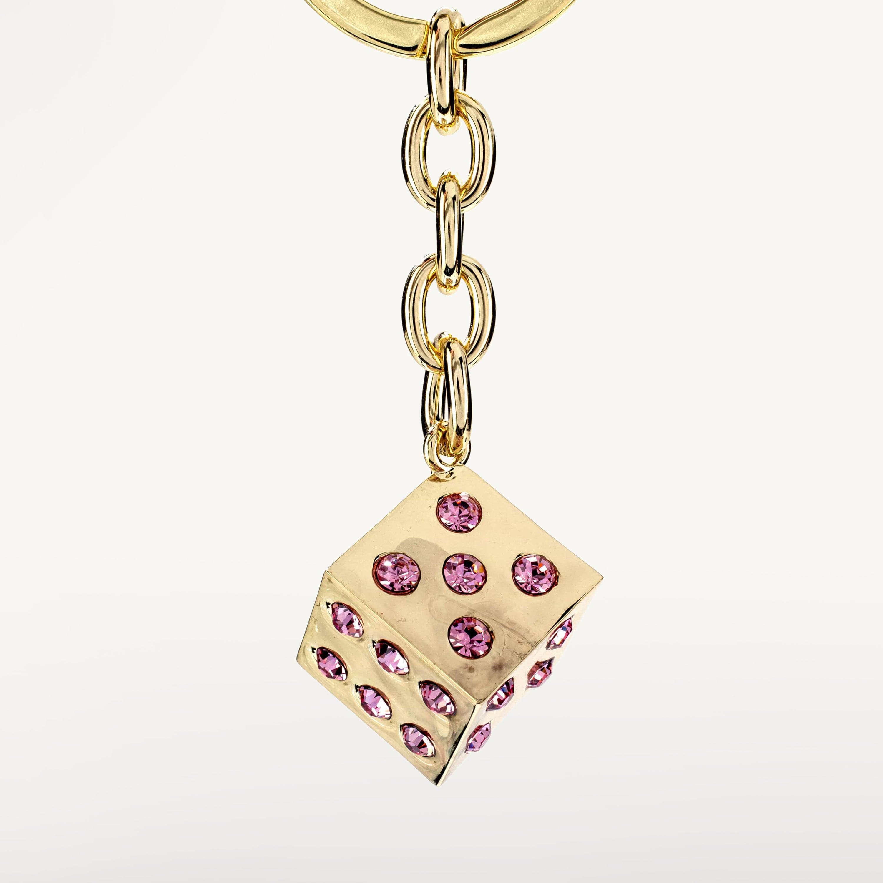 Kalifano Crystal Keychains Pink Dice with Gold Keychain made with Swarovski Crystals SKC-132