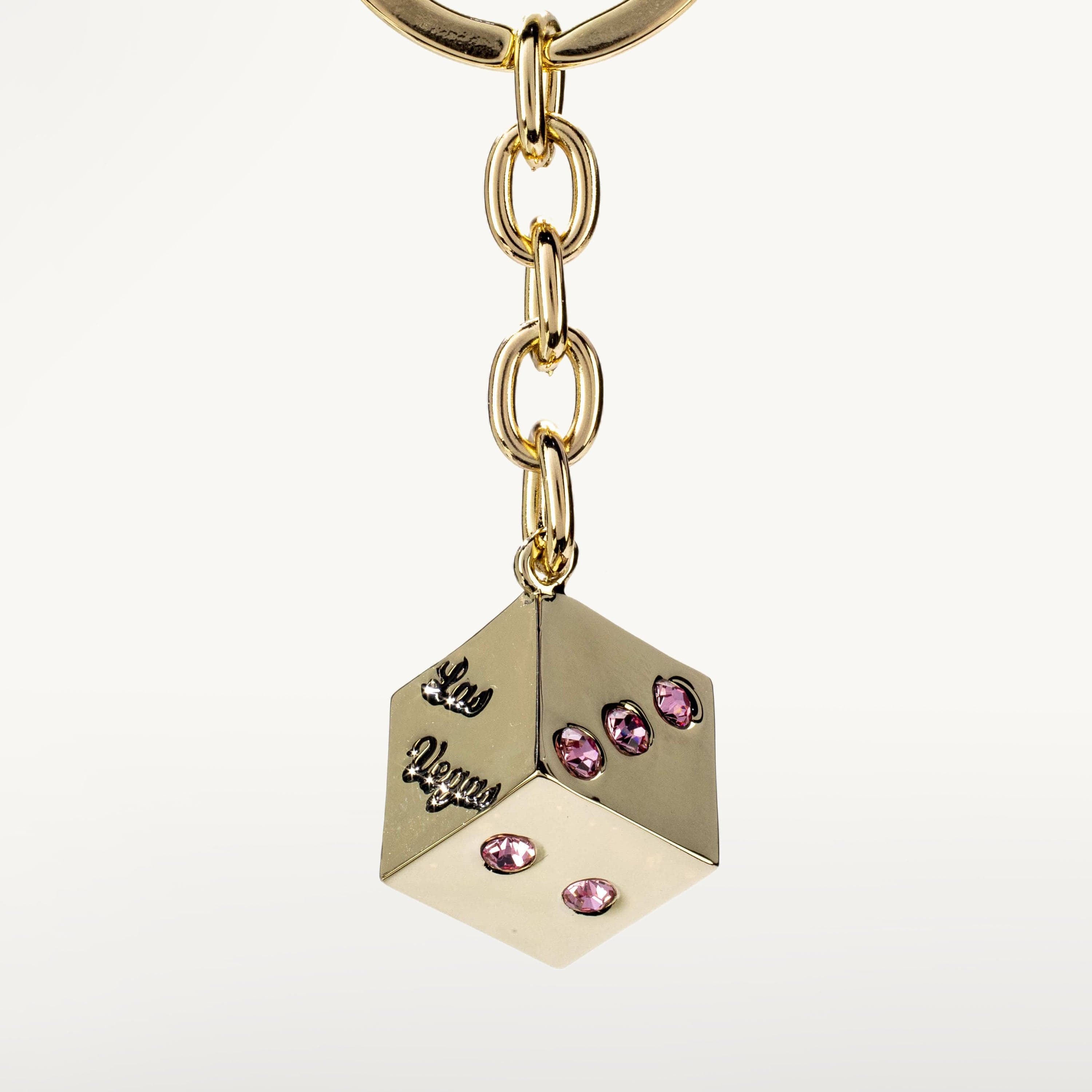 Kalifano Crystal Keychains Pink LV Dice with Gold keychain made with Swarovski Crystals SKC-135