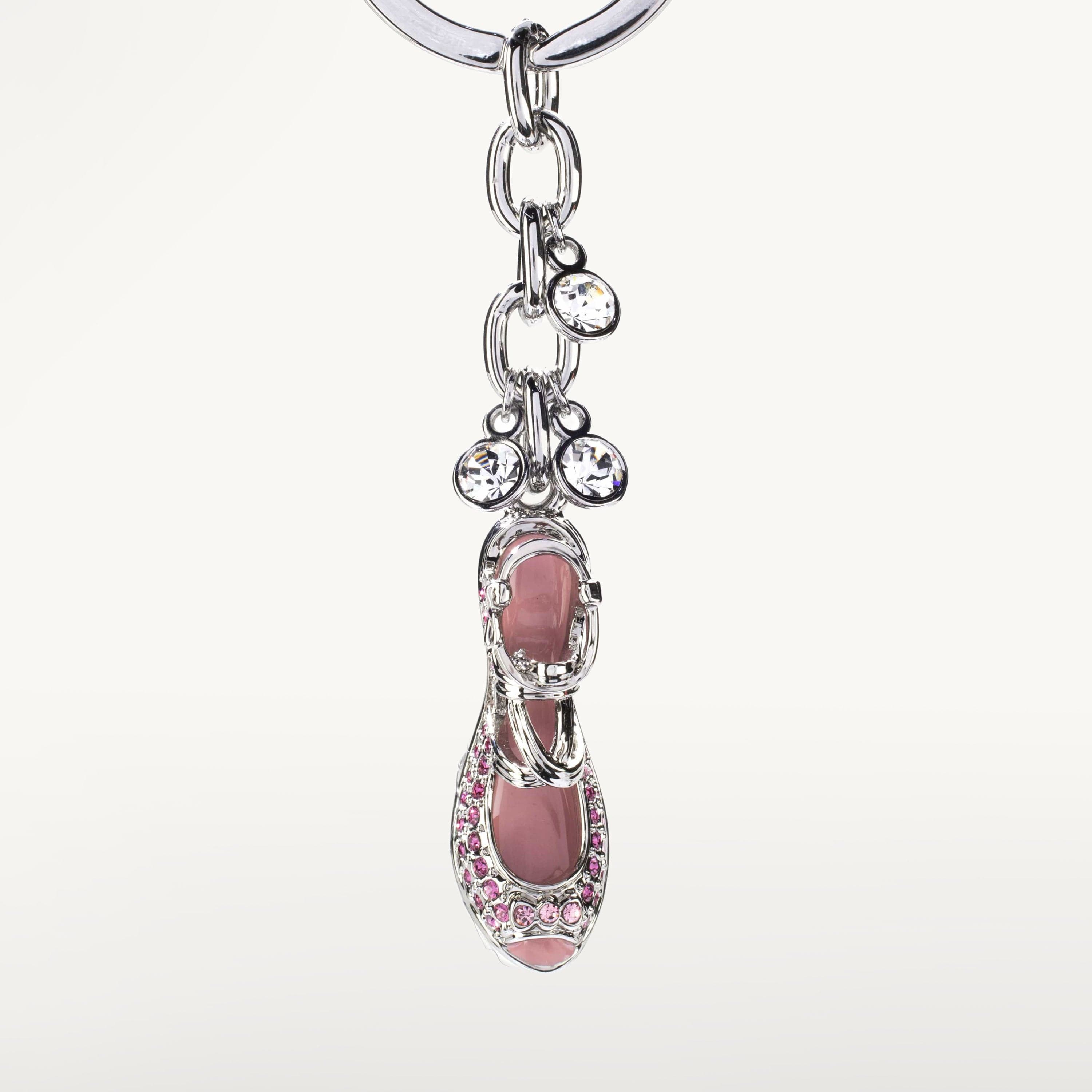 Kalifano Crystal Keychains Silver High Heels with Pink Stones Keychain made with Swarovski Crystals SKC-144