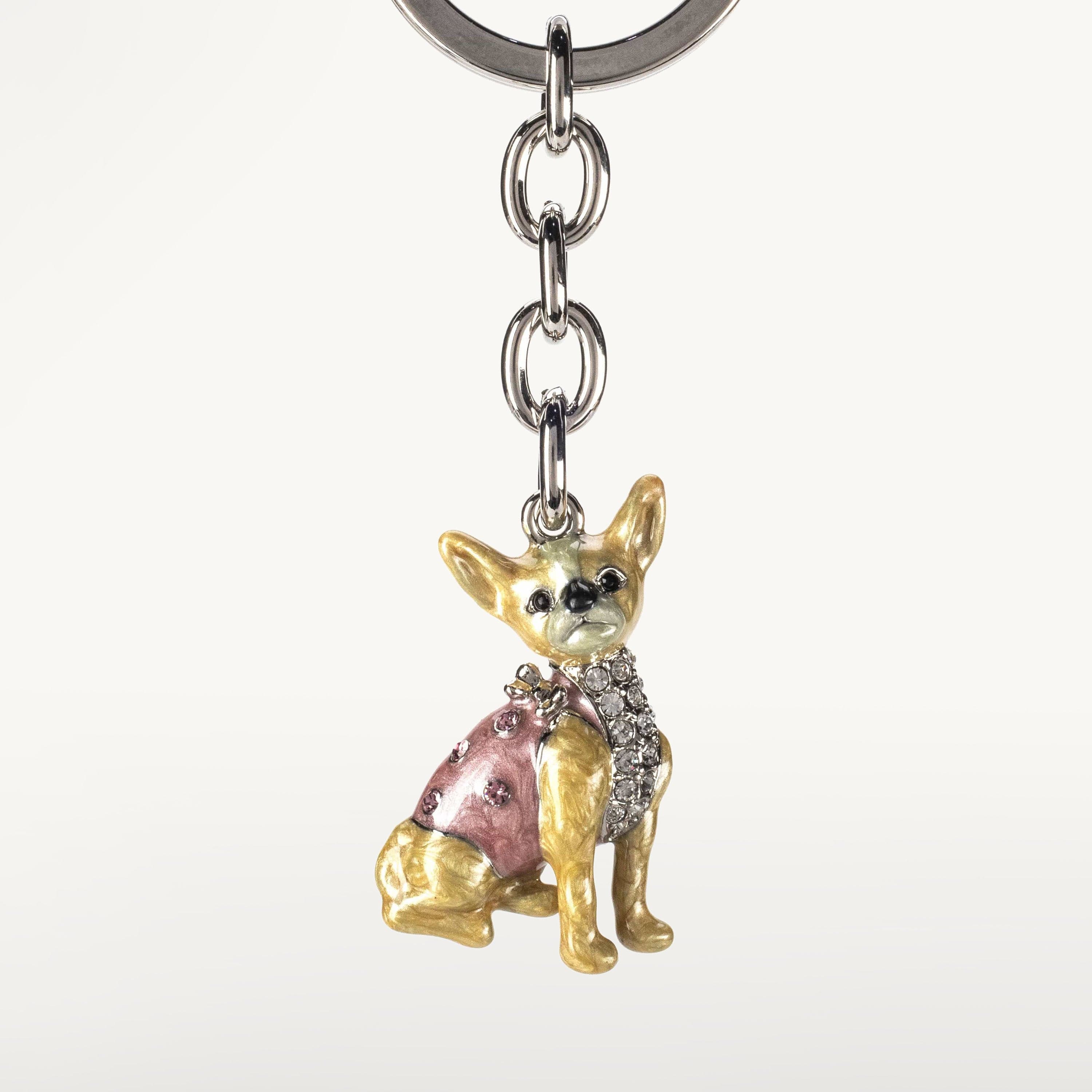 Kalifano Crystal Keychains White Chihuahua Keychain made with Swarovski Crystals SKC-061