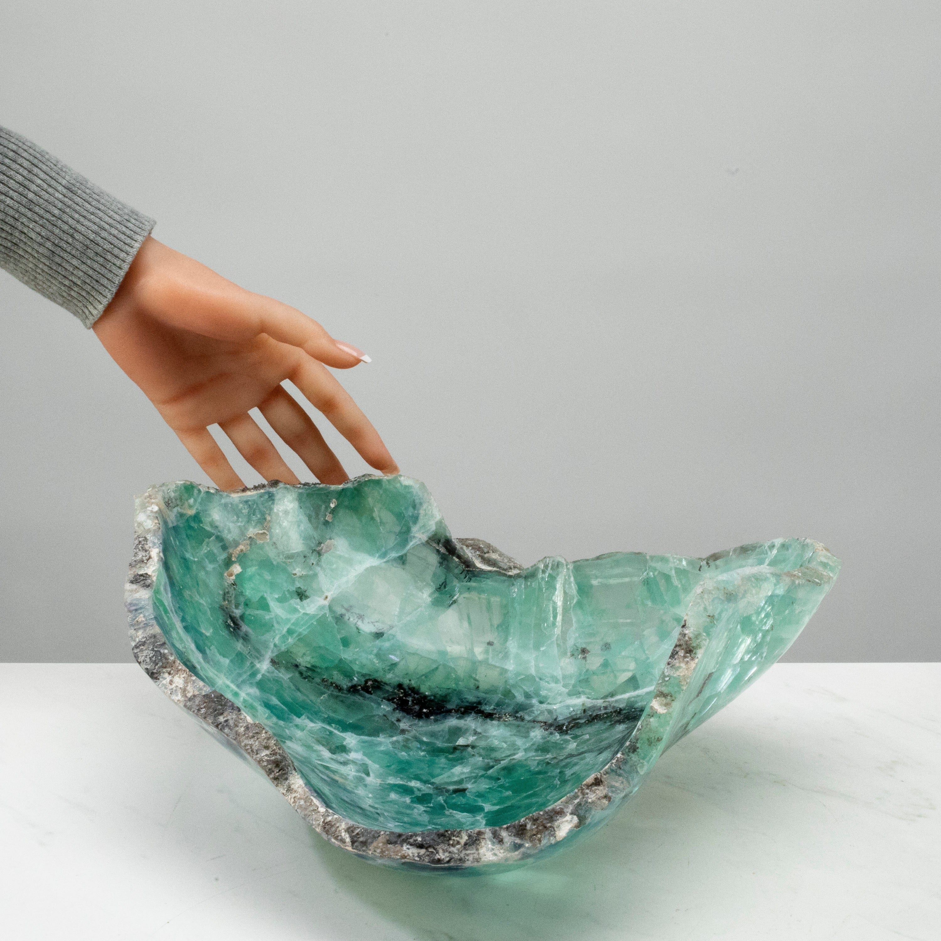 KALIFANO Gemstone Bowls Natural Blue / Green Fluorite Bowl 12" BFL7800.002