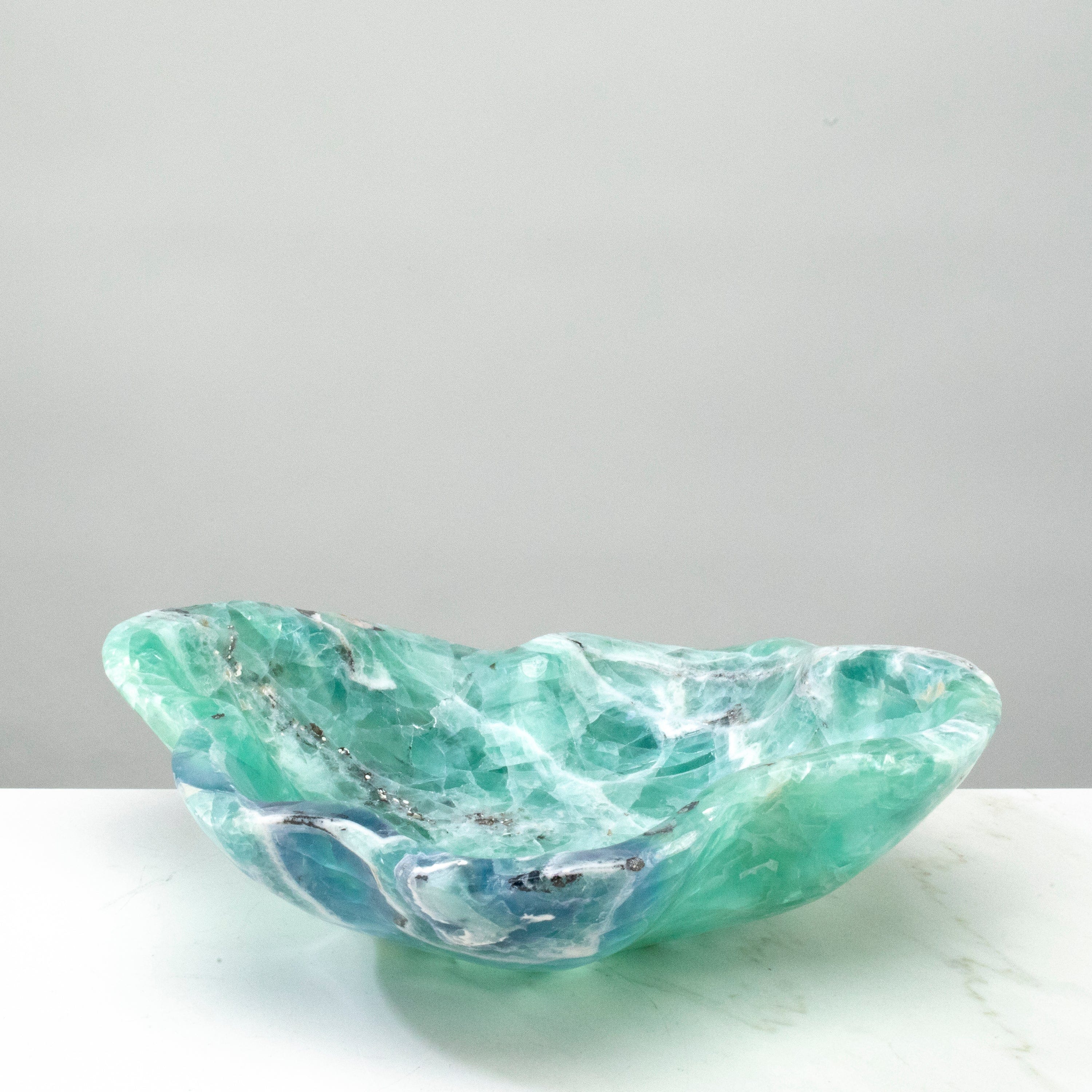 KALIFANO Gemstone Bowls Natural Blue / Green Fluorite Bowl 13" BFL6800.001