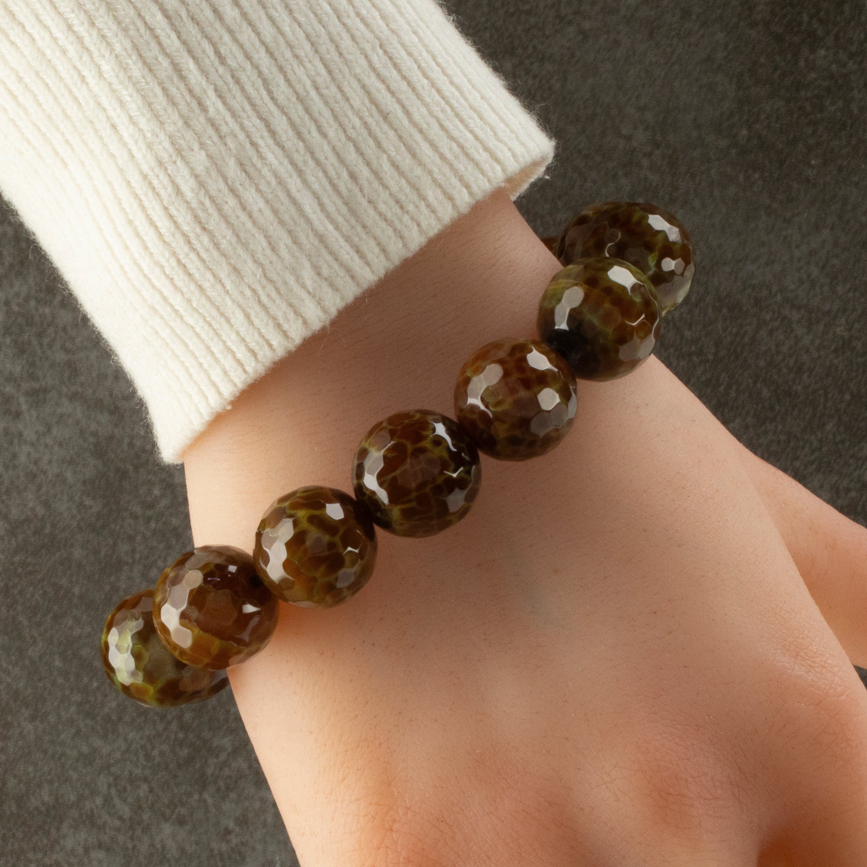 Kalifano Gemstone Bracelets Agate Faceted Natural Gemstone Bead Elastic Bracelet PLAT-BGP-029