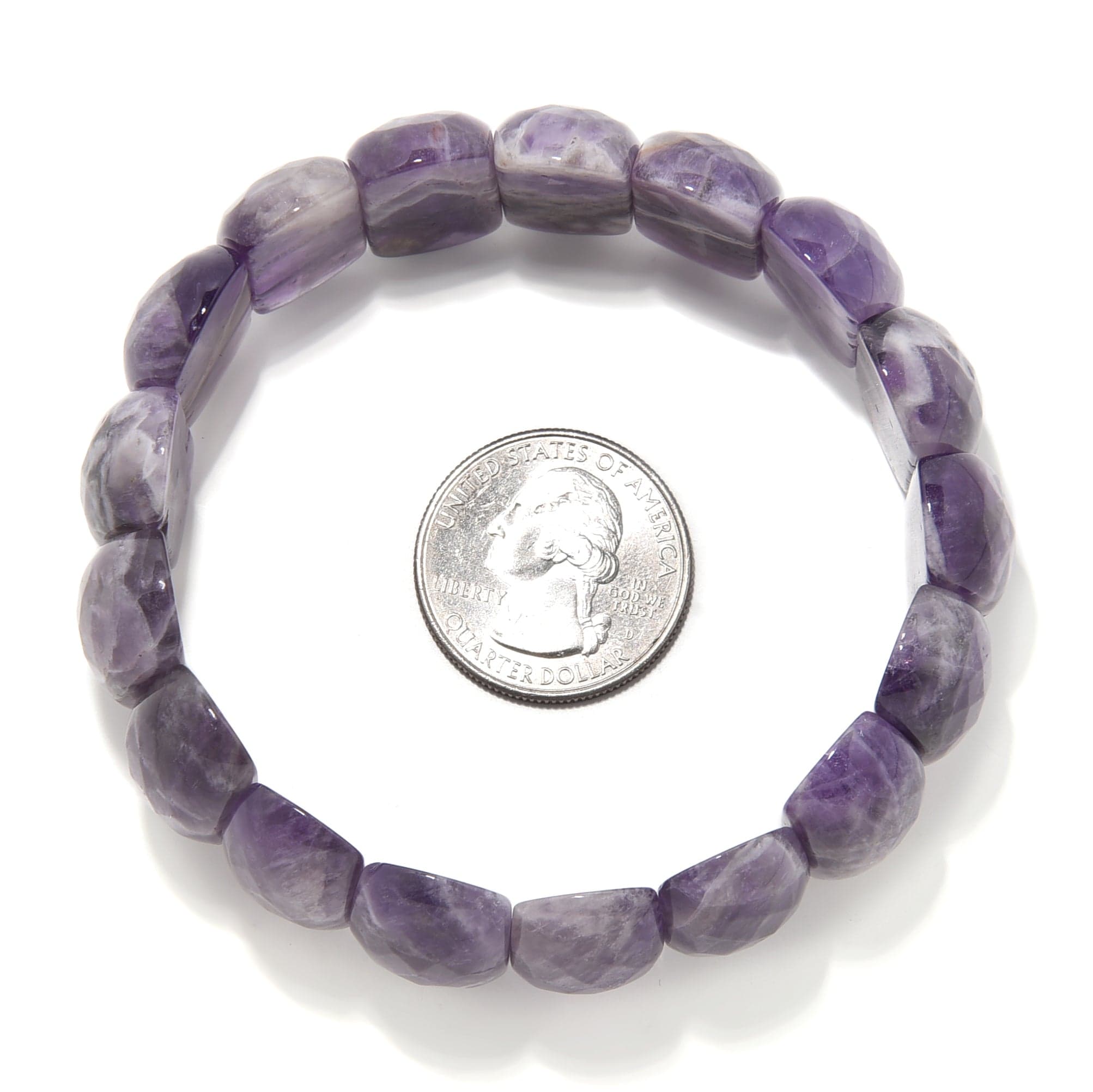 Kalifano Gemstone Bracelets Amethyst Faceted Gemstone Bead Elastic Bracelet