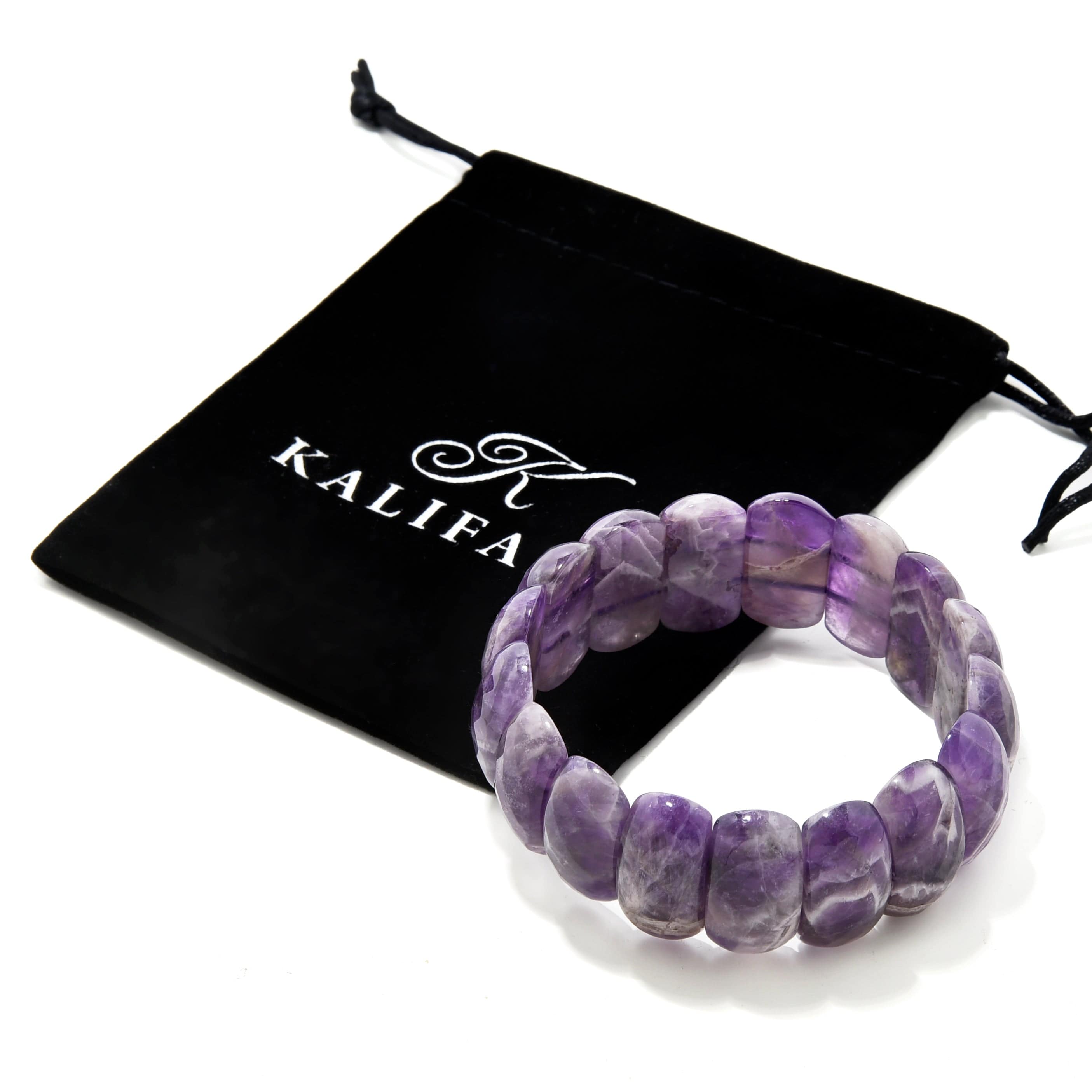 Kalifano Gemstone Bracelets Amethyst Faceted Gemstone Bead Elastic Bracelet