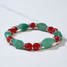 Aventurine Twisted Bead and Round Faceted Carnelian with Crystal Accent Beads Gemstone Elastic Bracelet