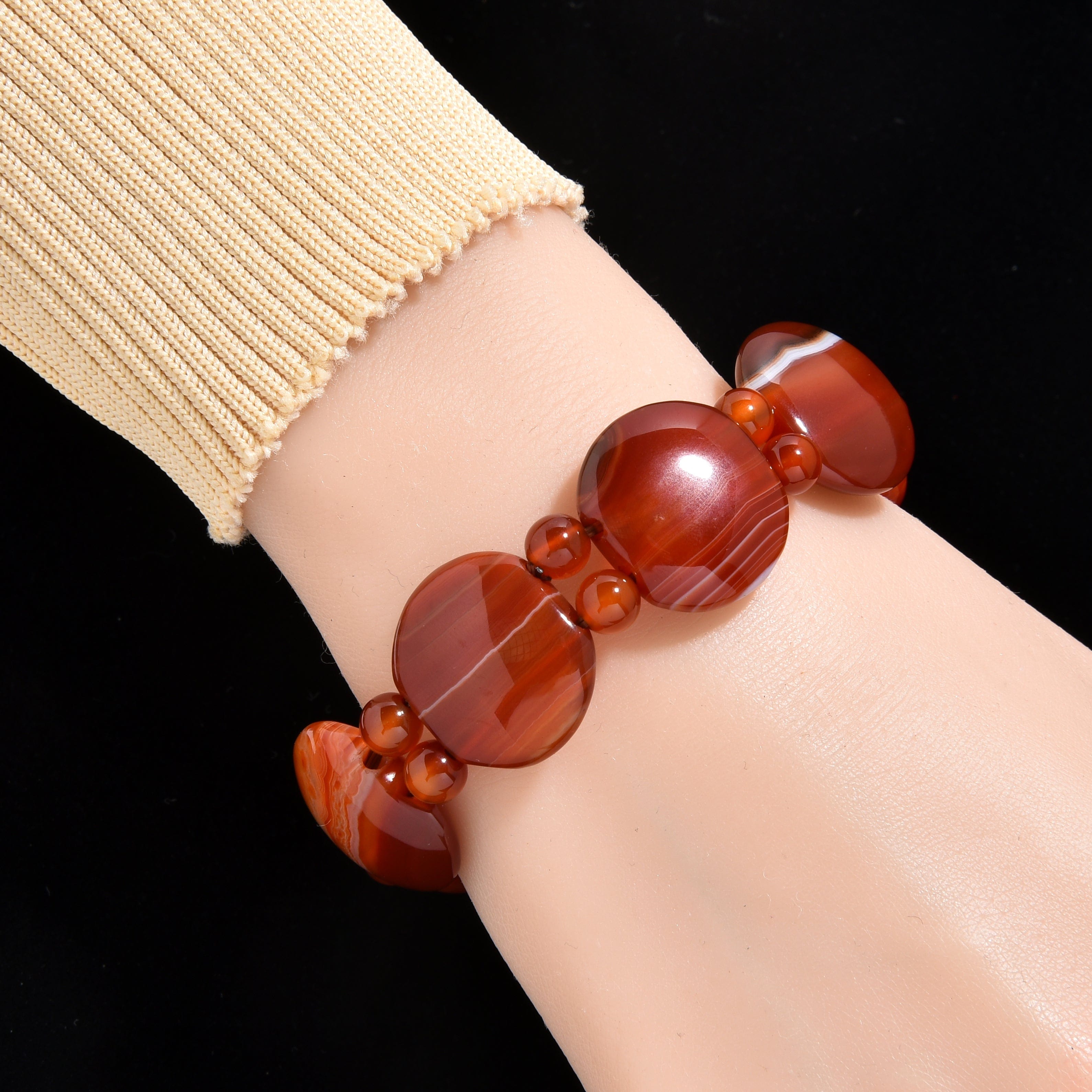 Kalifano Gemstone Bracelets Banded Carnelian Natural Gemstone Elastic Bracelet WHITE-BGP-058