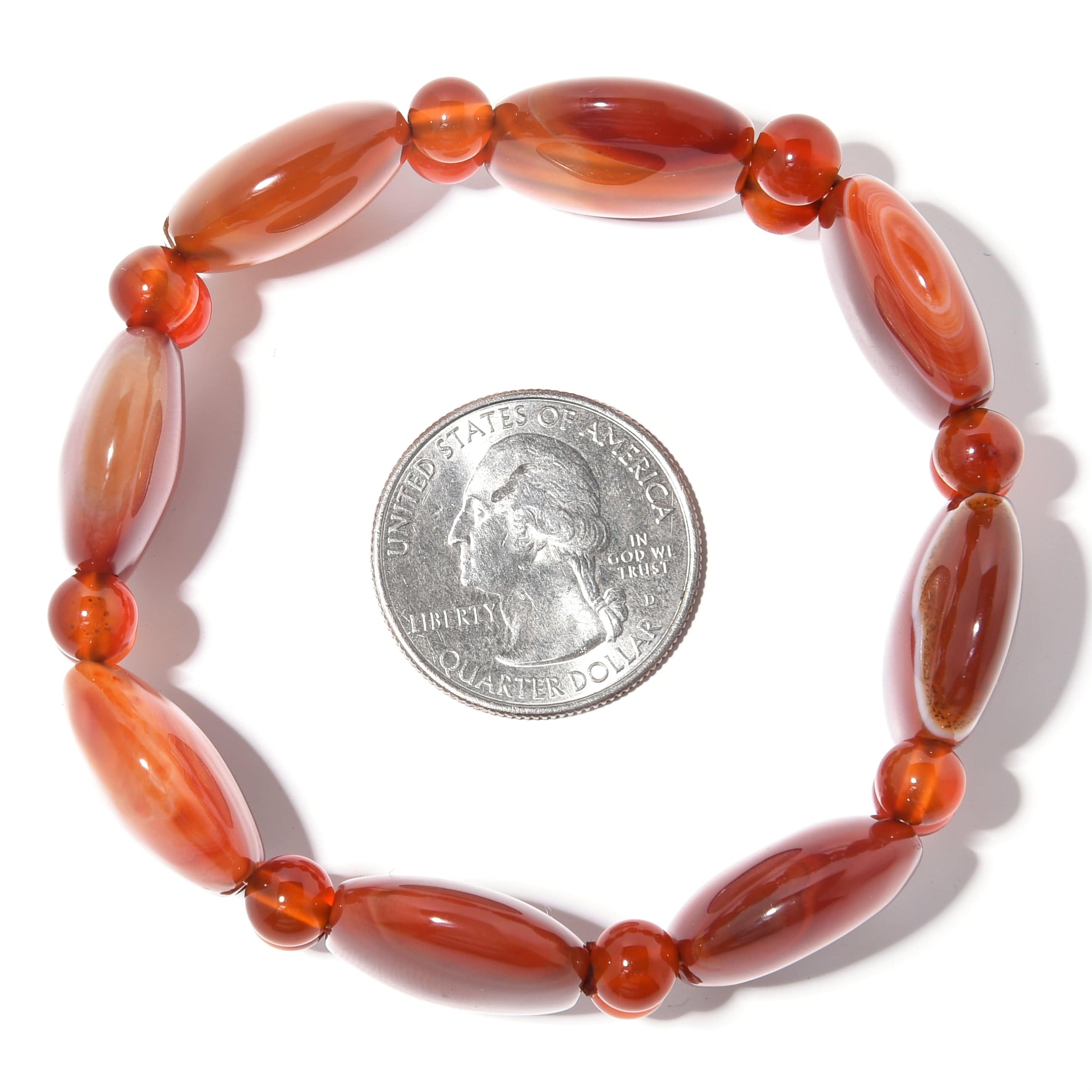 Kalifano Gemstone Bracelets Banded Carnelian Natural Gemstone Elastic Bracelet WHITE-BGP-058