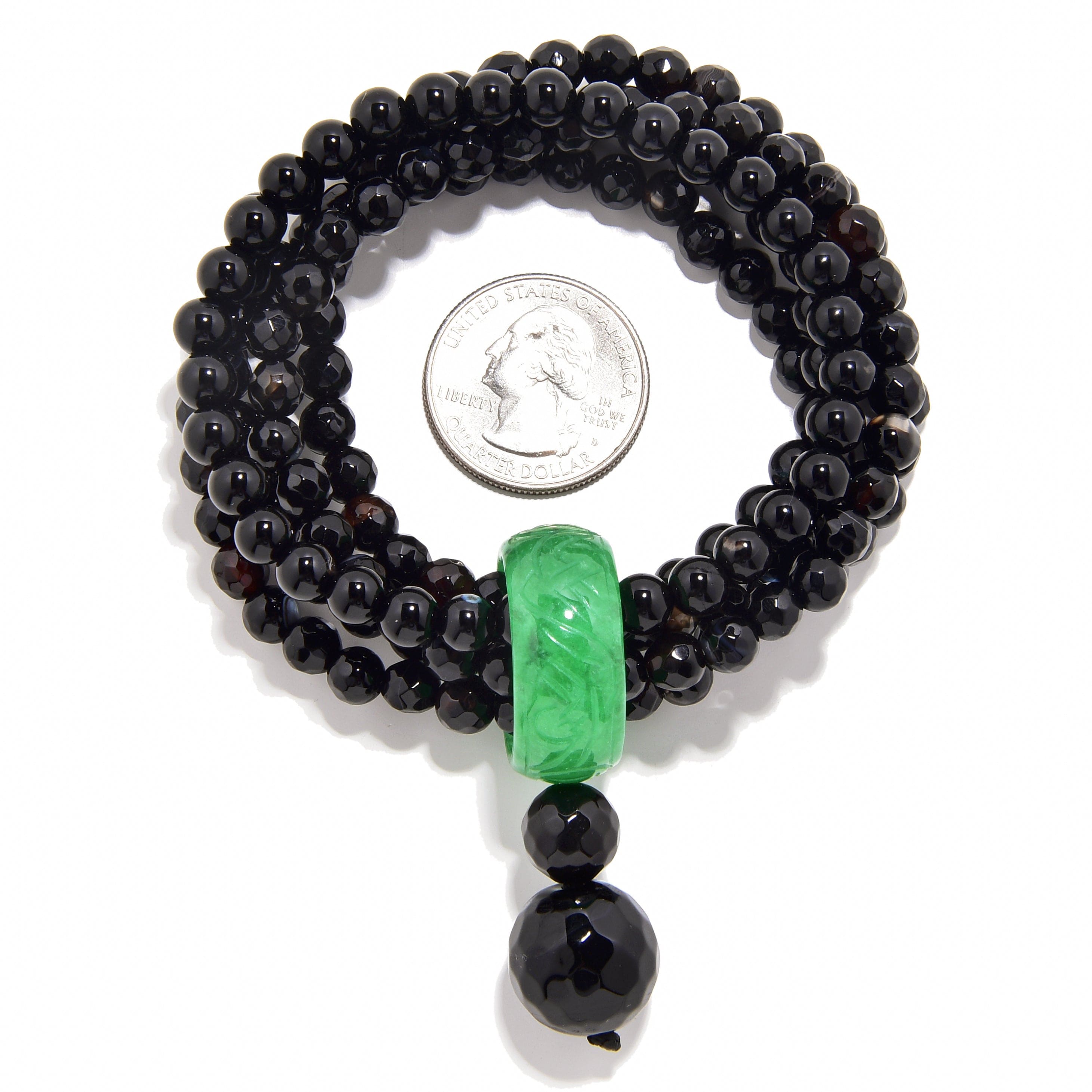 Kalifano Gemstone Bracelets Black Enhanced 6mm Agate with Jade Ring Gemstone Bead Elastic Bracelet PLAT-BGP-JRBK