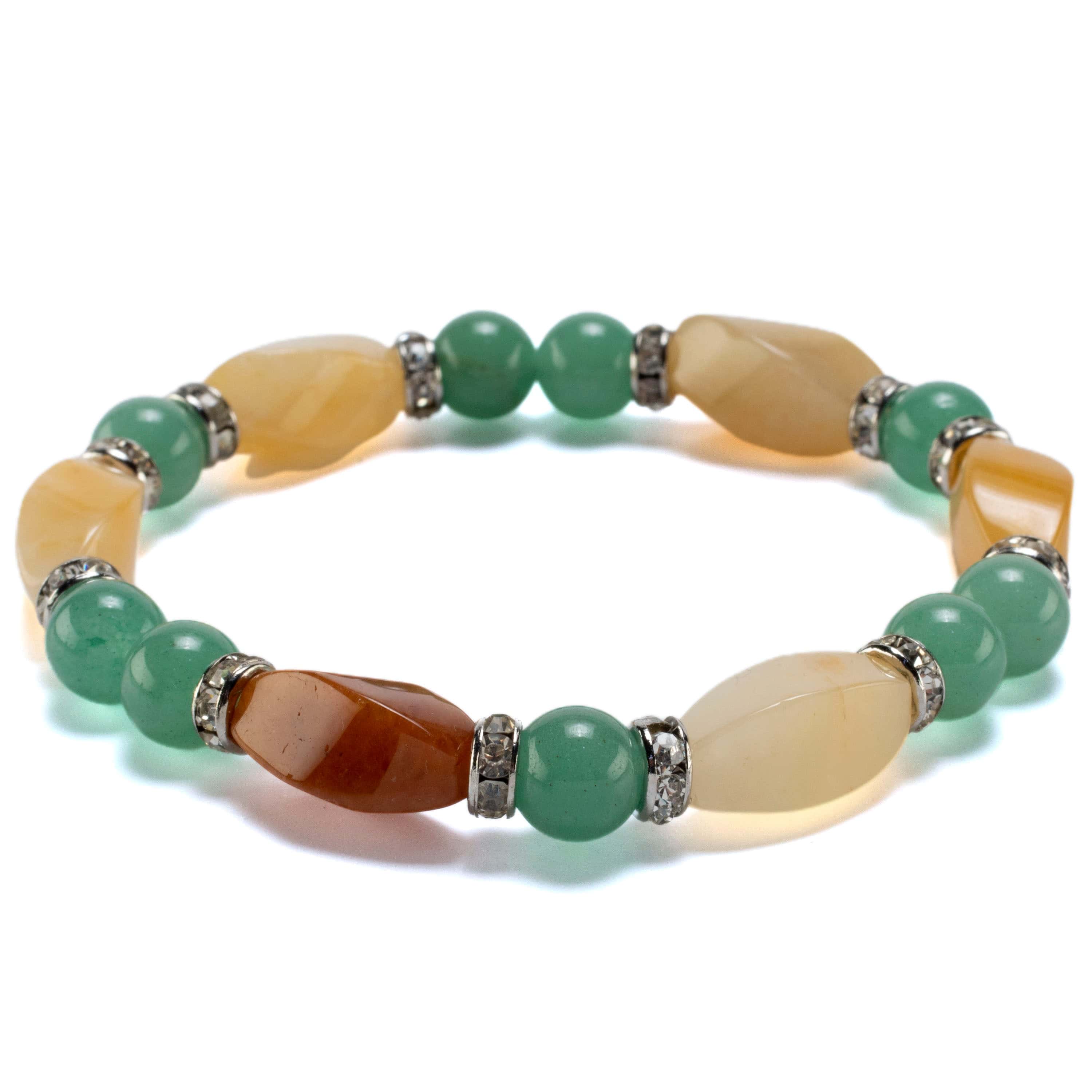 Kalifano Gemstone Bracelets Butter Jade Twisted Bead and Round Aventurine with Crystal Accent Beads Gemstone Elastic Bracelet BLUE-BGP-023