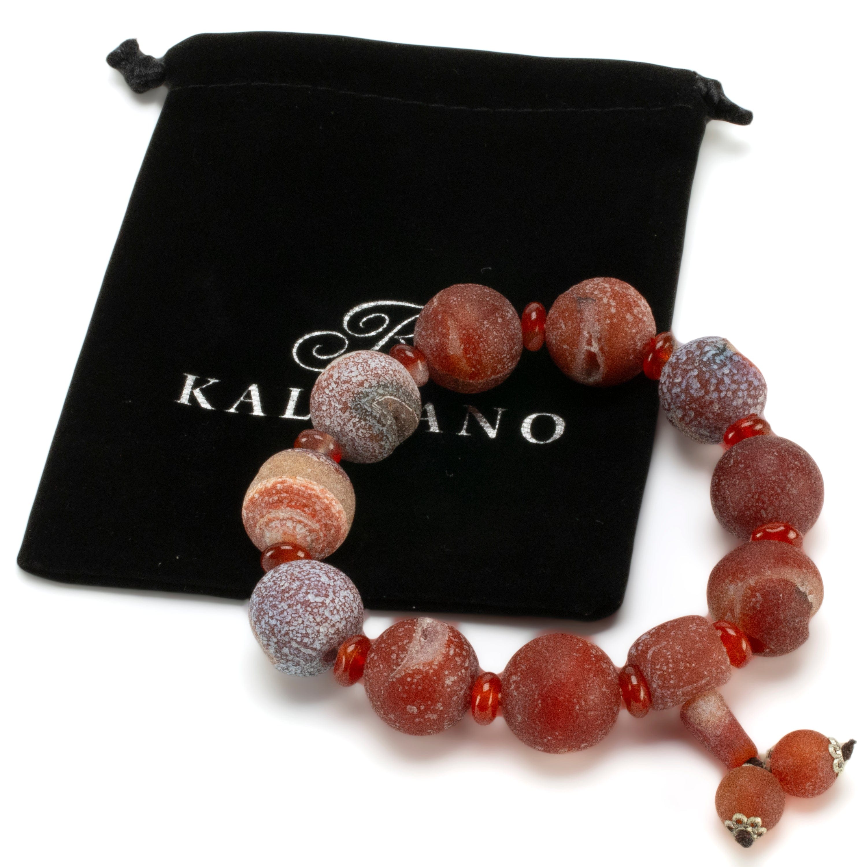 Kalifano Gemstone Bracelets Carnelian 18mm Gemstone Bead Elastic Bracelet with Tassel WHITE-BGP-060