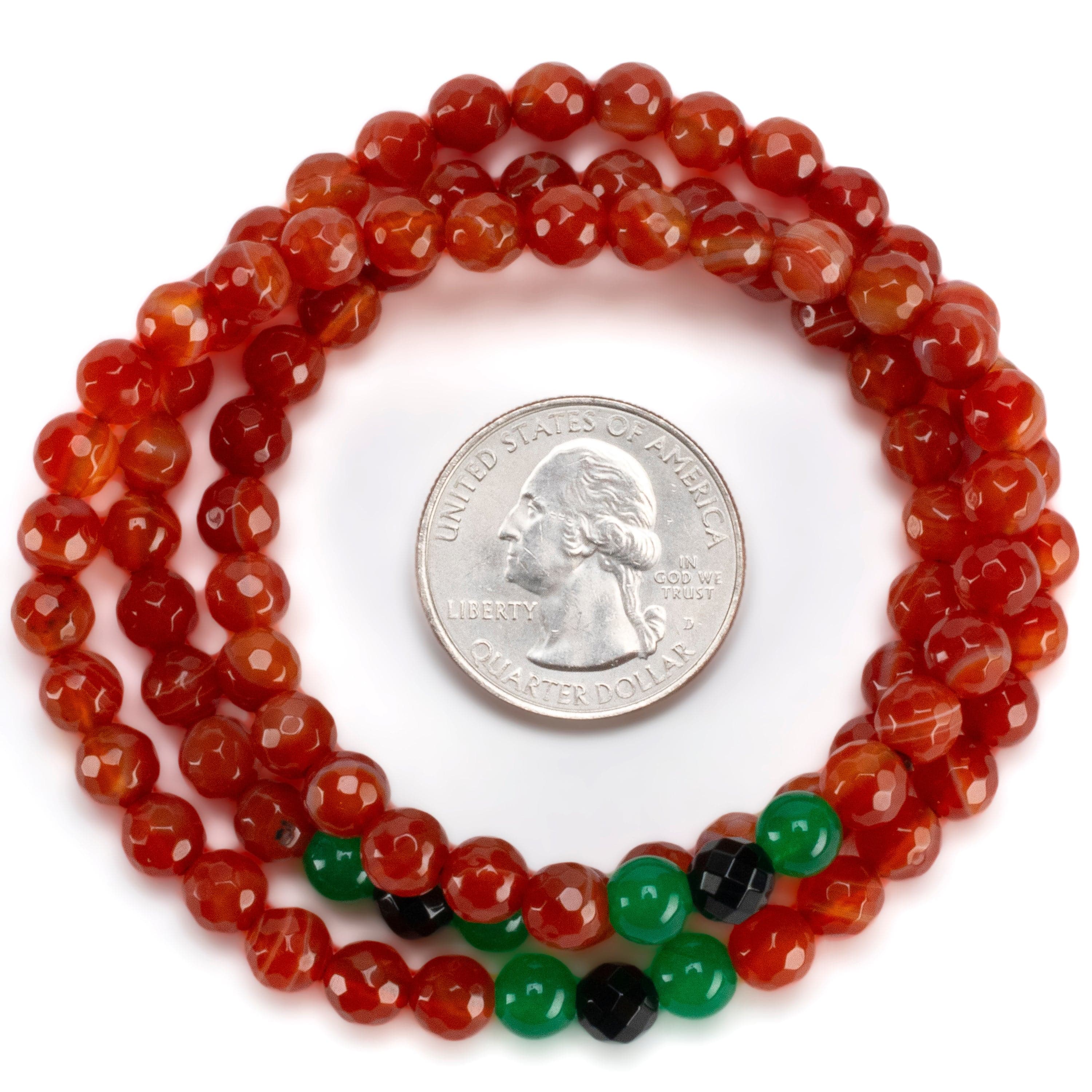 Kalifano Gemstone Bracelets Carnelian 6mm Faceted Beads with Aventurine & Black Agate Accents Triple Wrap Gemstone Bead Elastic Bracelet WHITE-BGI3-073