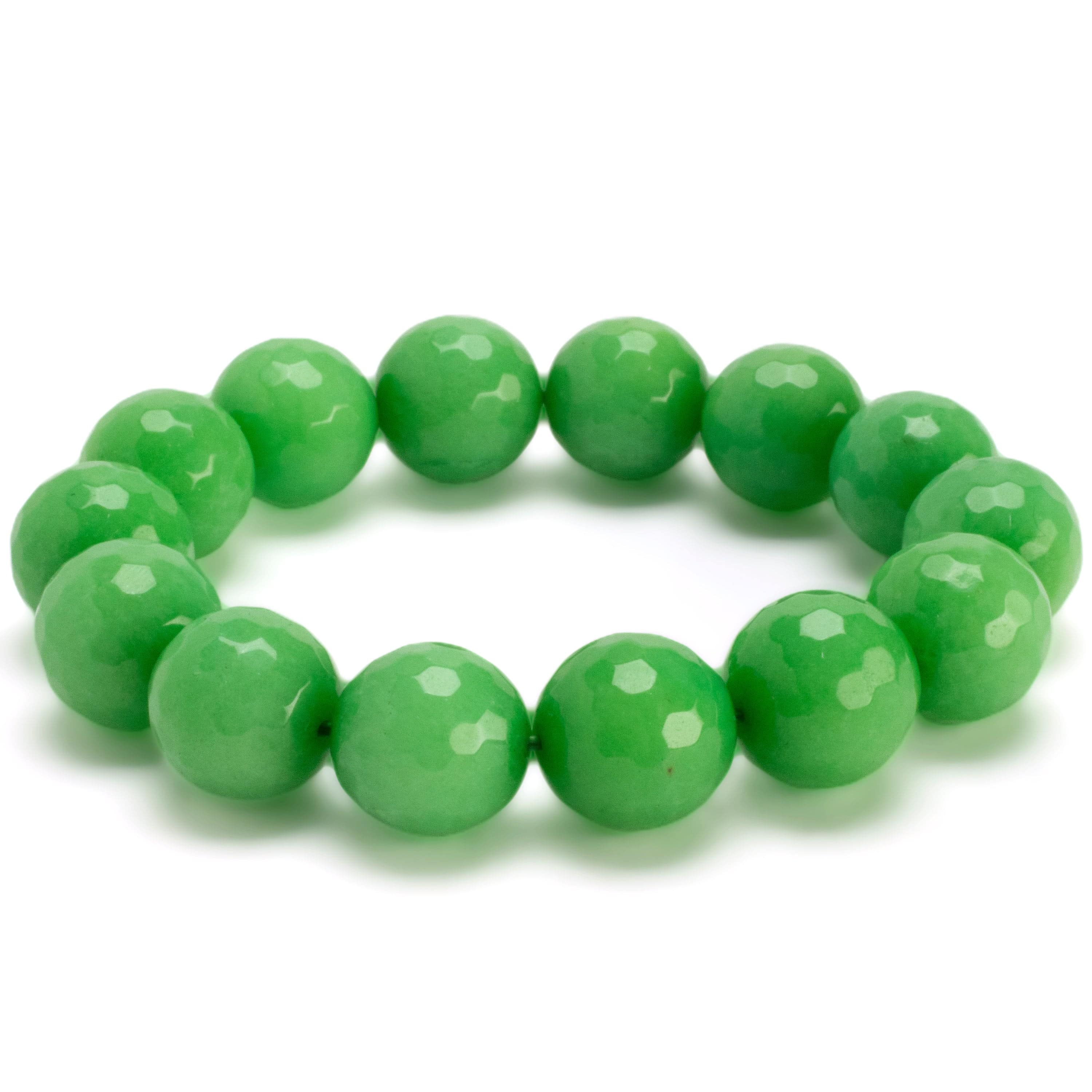 Kalifano Gemstone Bracelets Faceted Green Color Enhanced Jade 14mm Gemstone Bead Elastic Bracelet RED-BGP-061