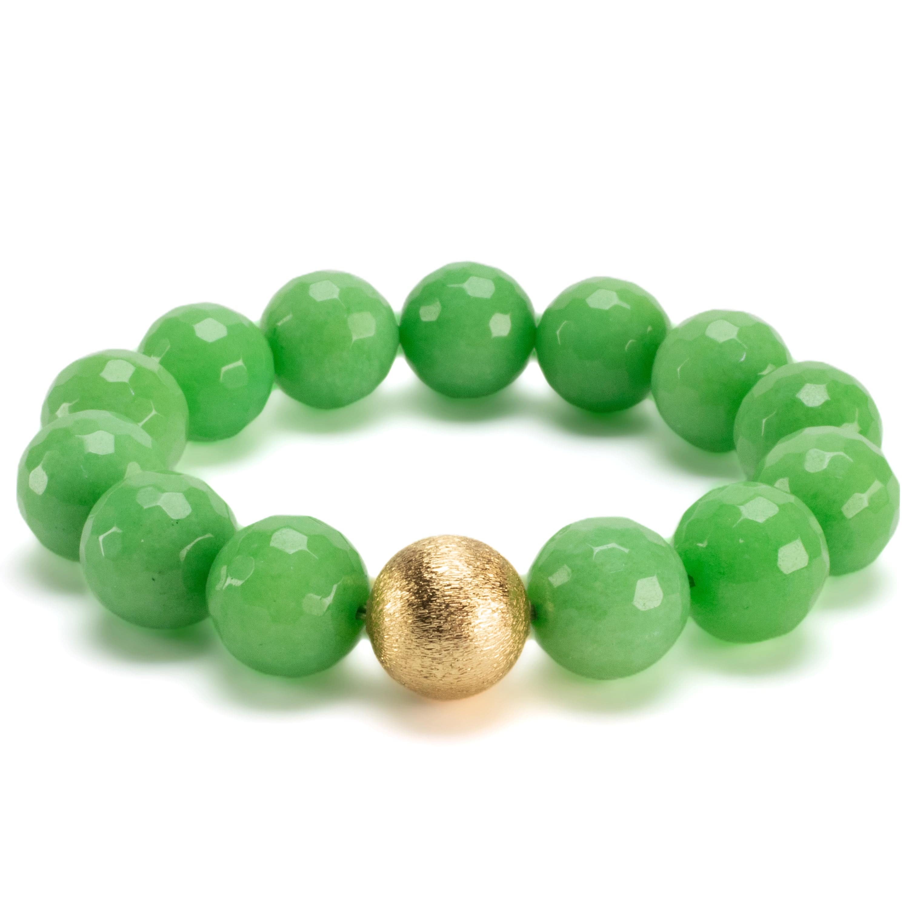 Kalifano Gemstone Bracelets Faceted Green Color Enhanced Jade with Gold Accent Bead Gemstone Elastic Bracelet RED-BGP-060