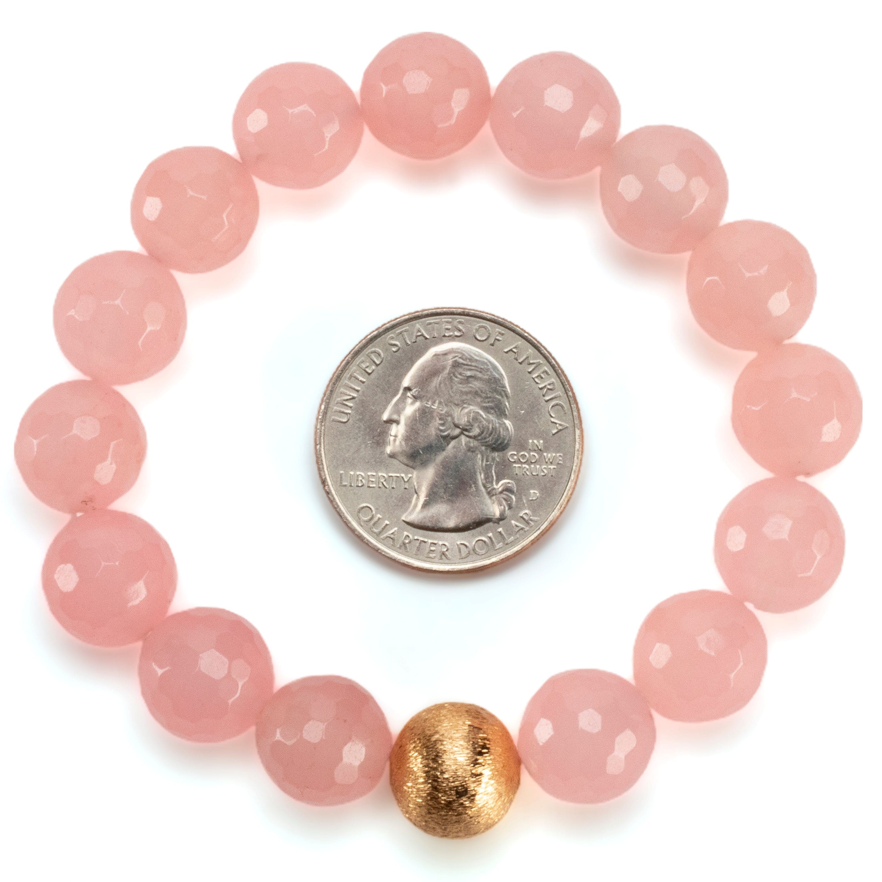 Kalifano Gemstone Bracelets Faceted Rose Quartz 12mm Gemstone Bead Elastic Bracelet with Matte Gold Accent Bead GOLD-BGP-089