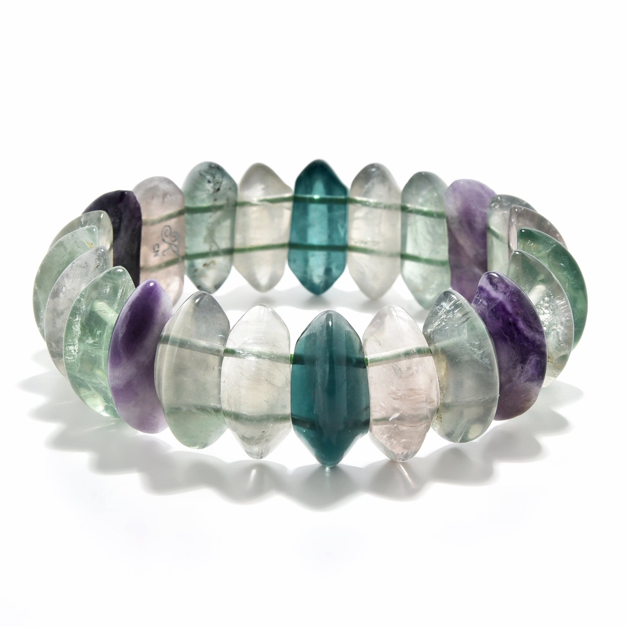 Kalifano Gemstone Bracelets Fluorite 20 mm Diamond Cut Gemstone Elastic Bracelet