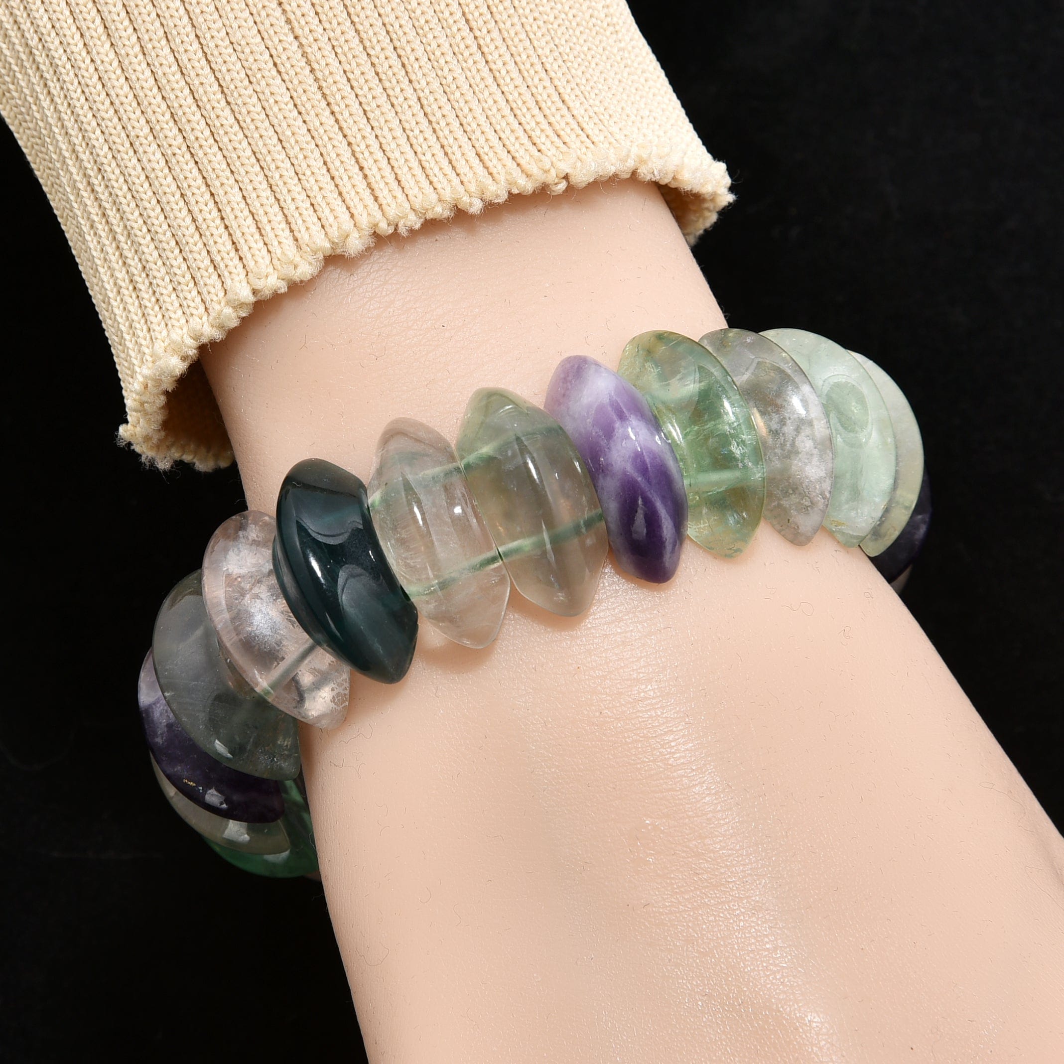 Kalifano Gemstone Bracelets Fluorite 20 mm Diamond Cut Gemstone Elastic Bracelet