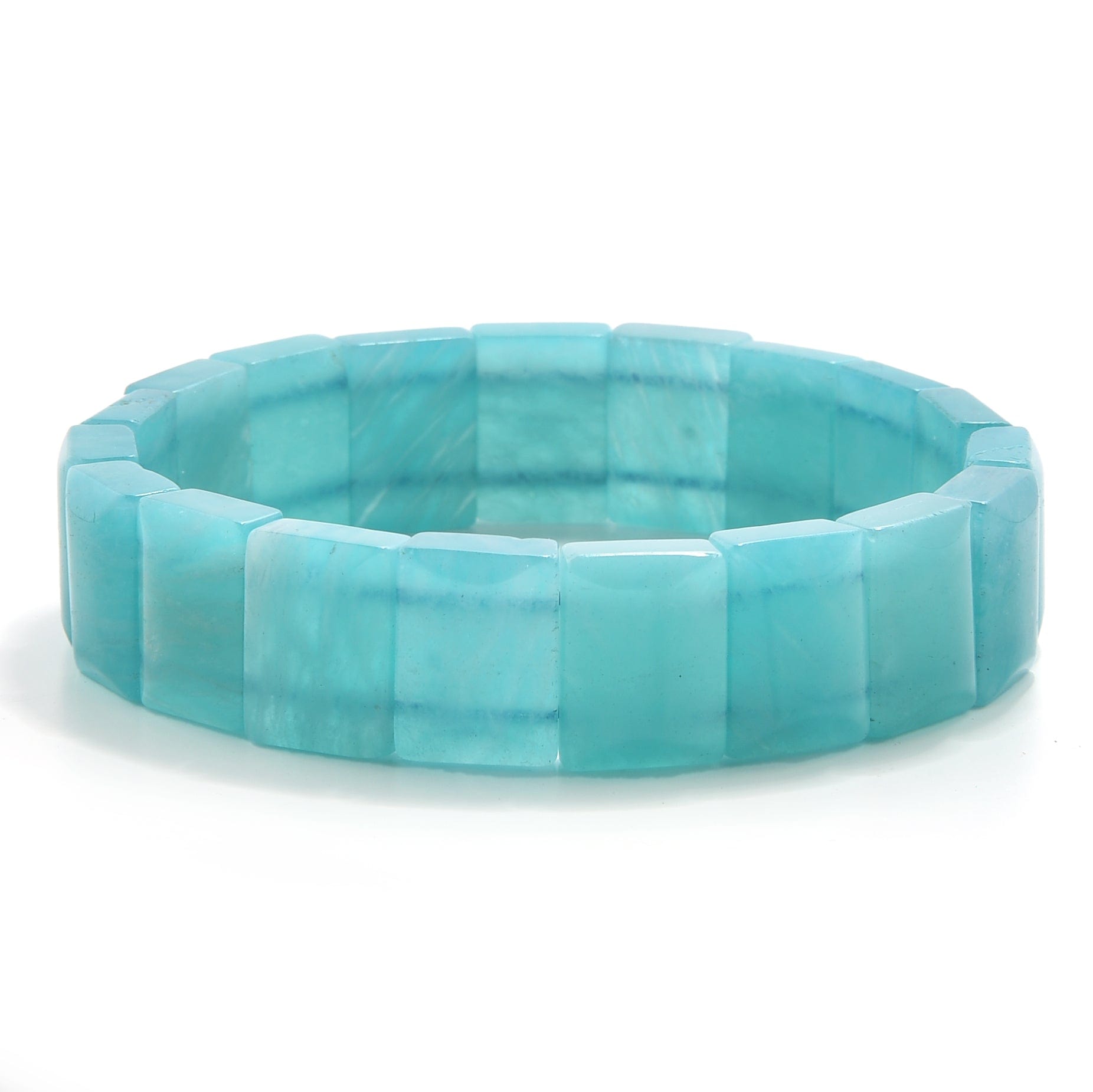 Kalifano Gemstone Bracelets Gem Grade Amazonite 13mm Gemstone Elastic Bracelet OLIVE-BGP-015-S