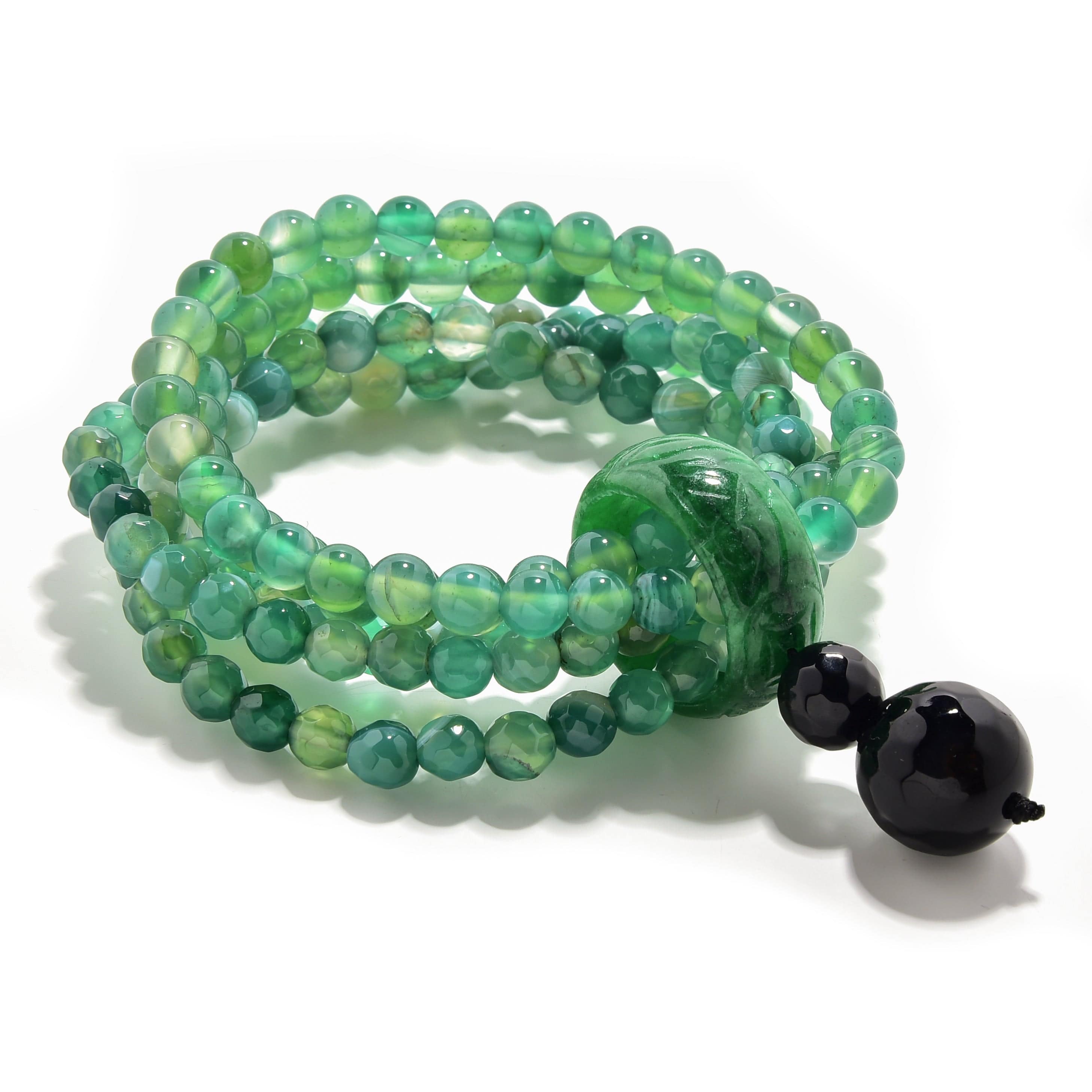 Kalifano Gemstone Bracelets Green Agate 6mm Beads with Jade Ring Gemstone Elastic Bracelet PLAT-BGP-JRGN