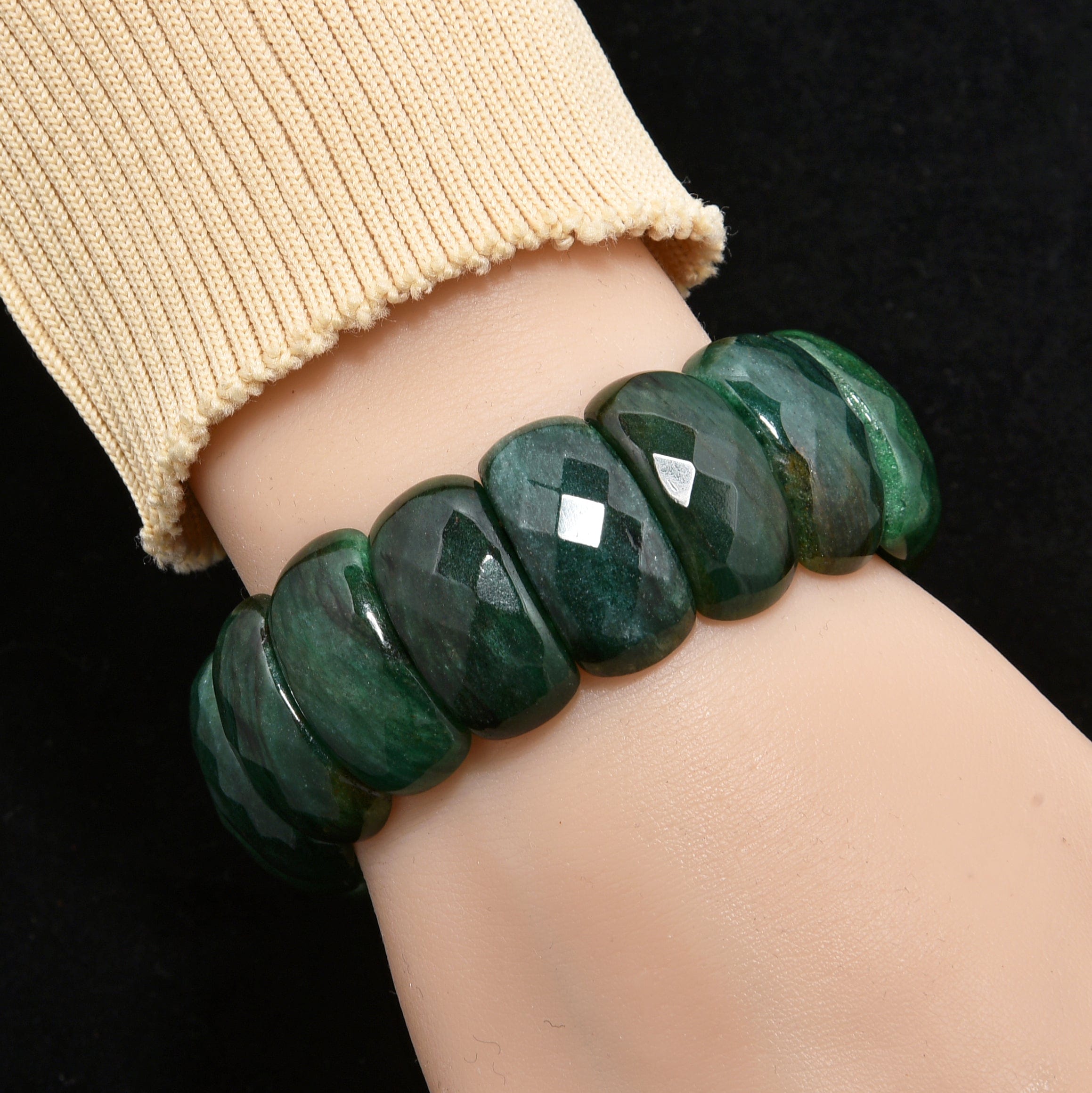 Kalifano Gemstone Bracelets Green Jasper Faceted Gemstone Bead Elastic Bracelet