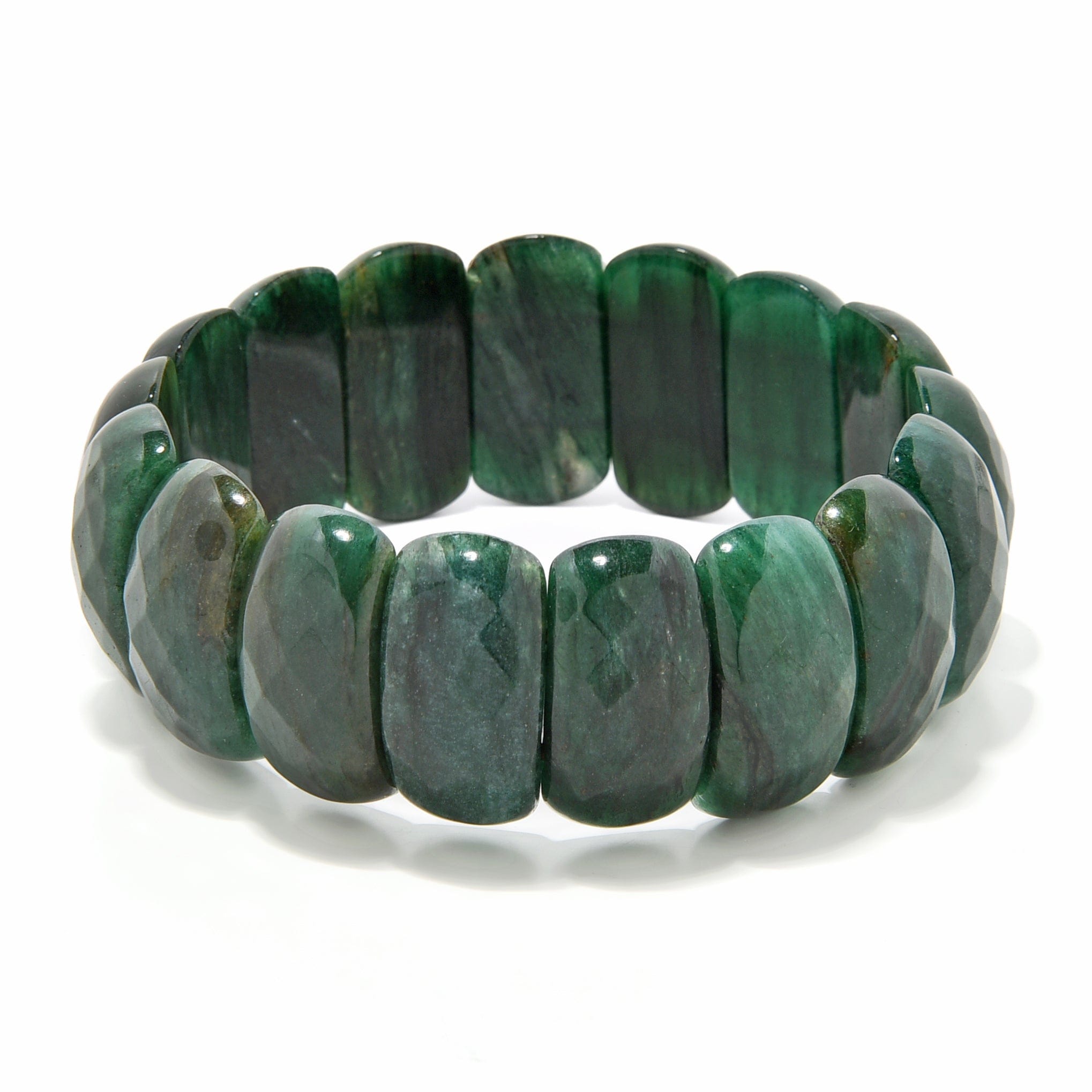 Kalifano Gemstone Bracelets Green Jasper Faceted Gemstone Bead Elastic Bracelet