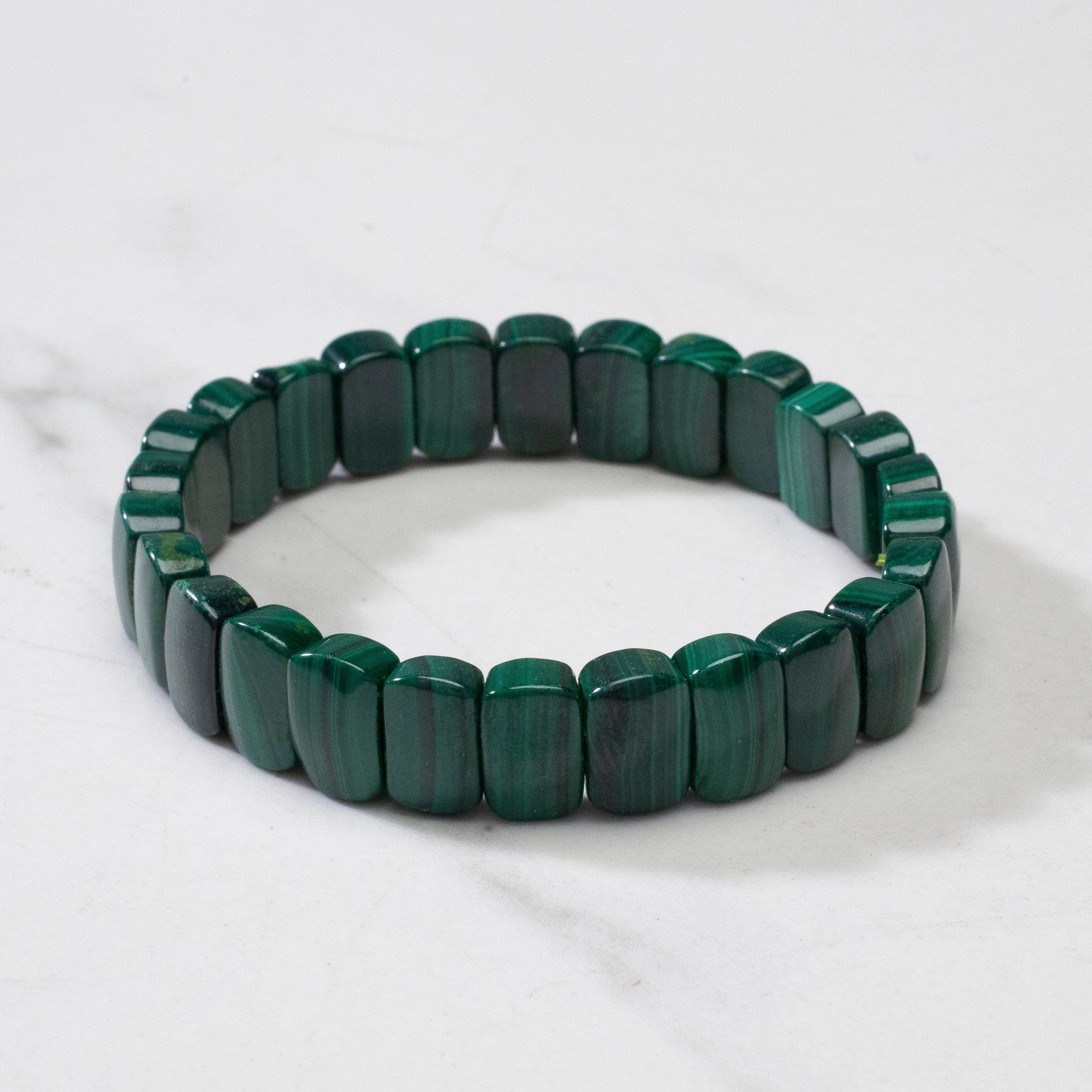 Kalifano Gemstone Bracelets Malachite Gemstone 11mm Beads Elastic Bracelet OLIVE-BGP-016