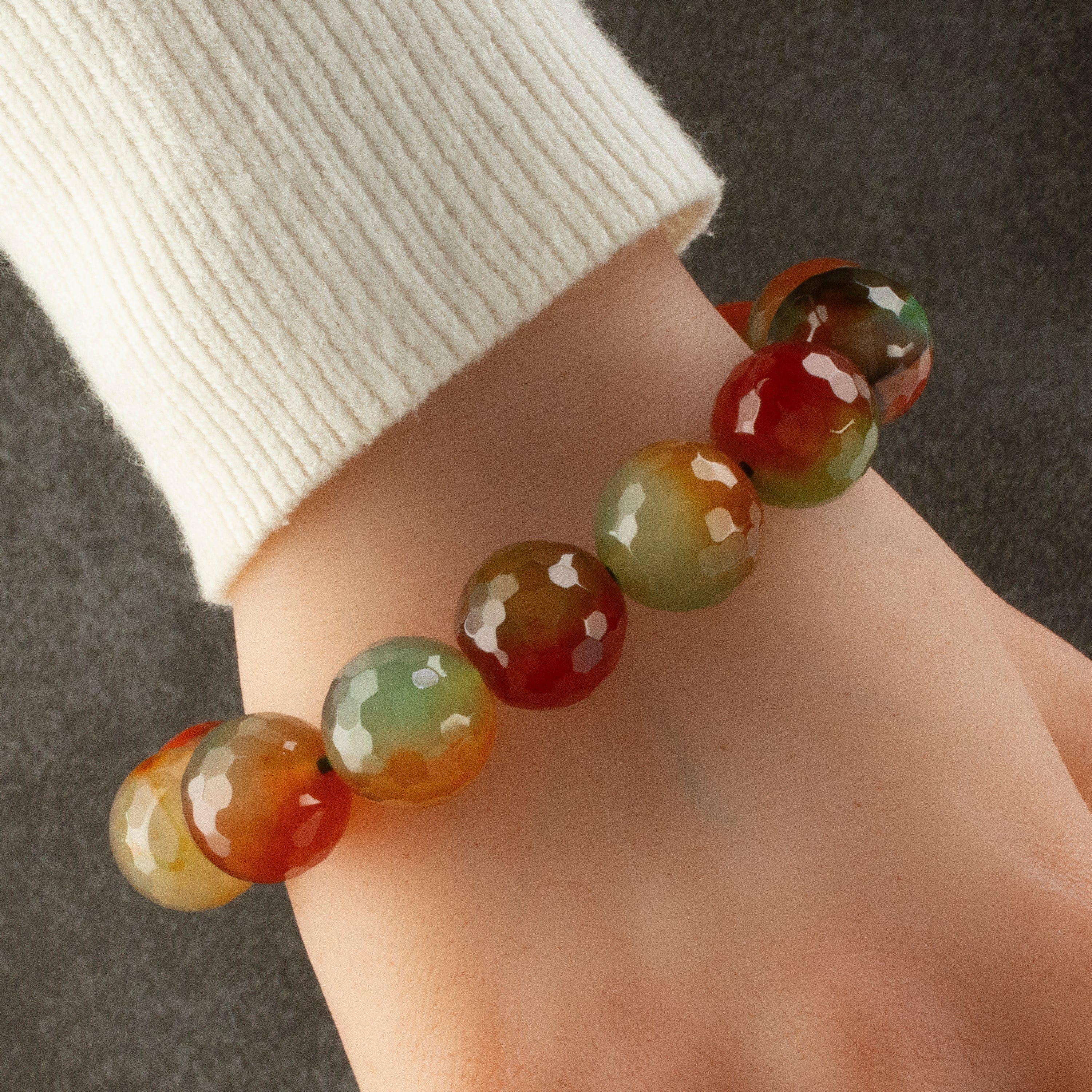 Kalifano Gemstone Bracelets Natural Agate Faceted 16mm Gemstone Bead Elastic Bracelet PLAT-BGP-036