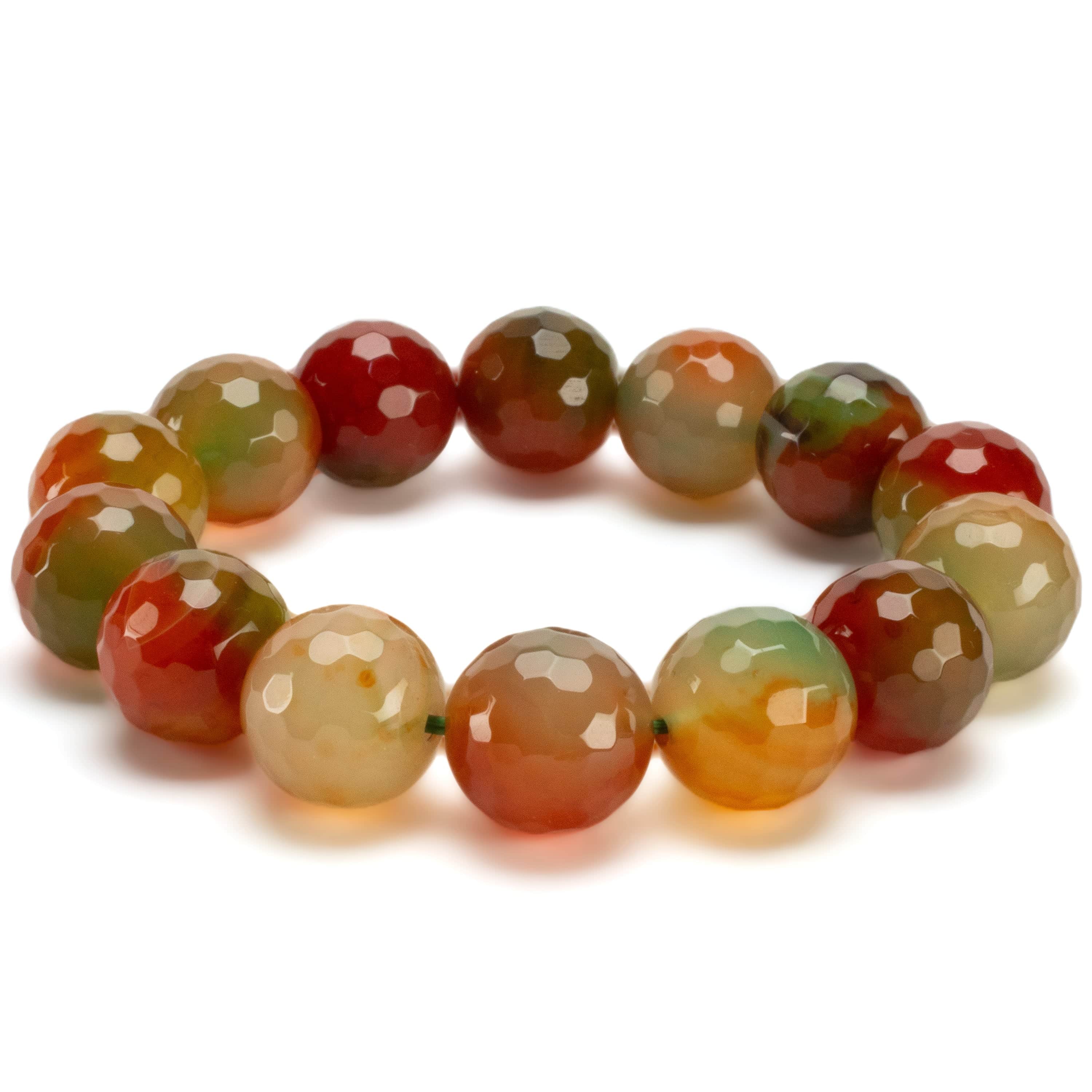 Kalifano Gemstone Bracelets Natural Agate Faceted 16mm Gemstone Bead Elastic Bracelet PLAT-BGP-036
