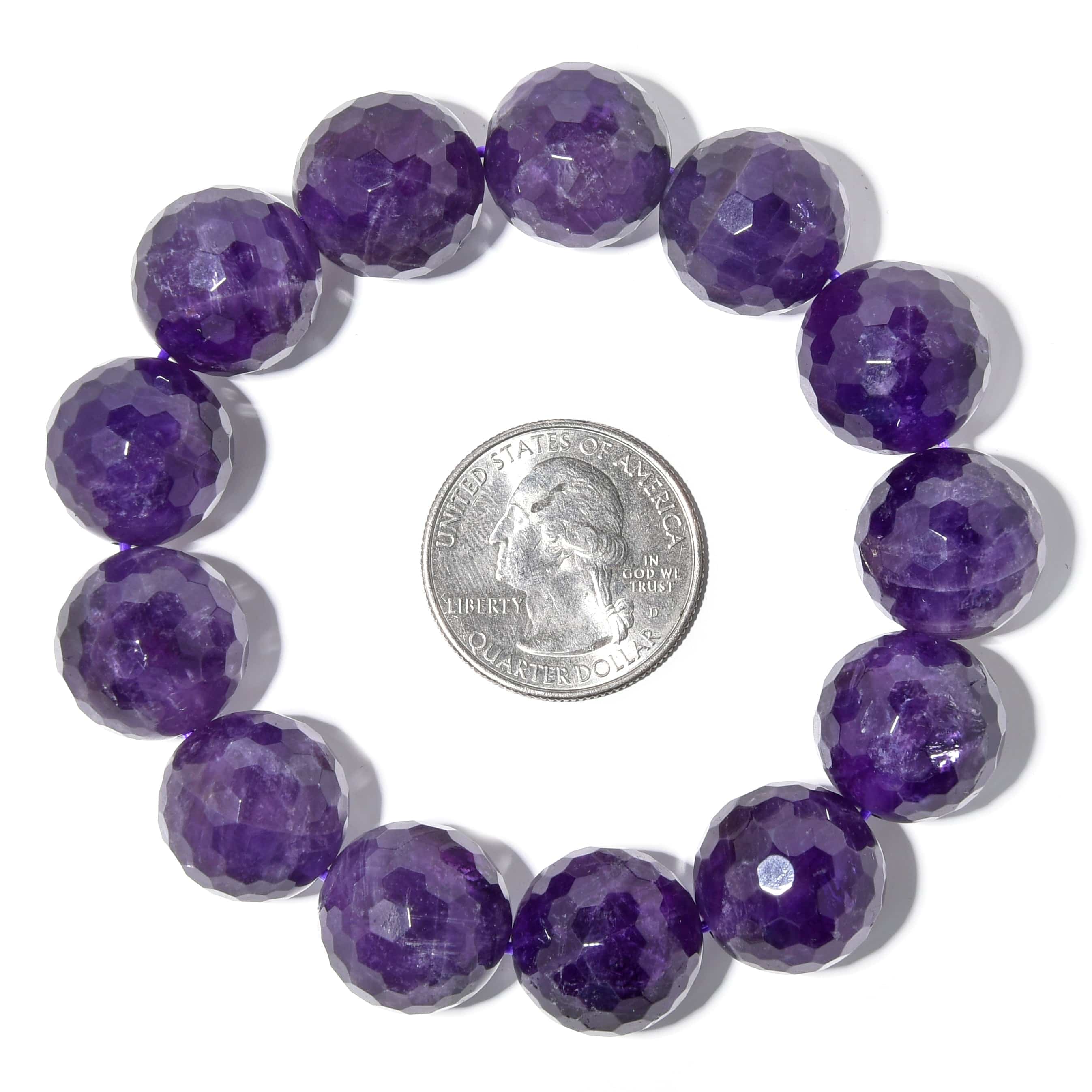 Kalifano Gemstone Bracelets Natural Amethyst 16mm Faceted Gemstone Bead Elastic Bracelet BLACK-BGP-048