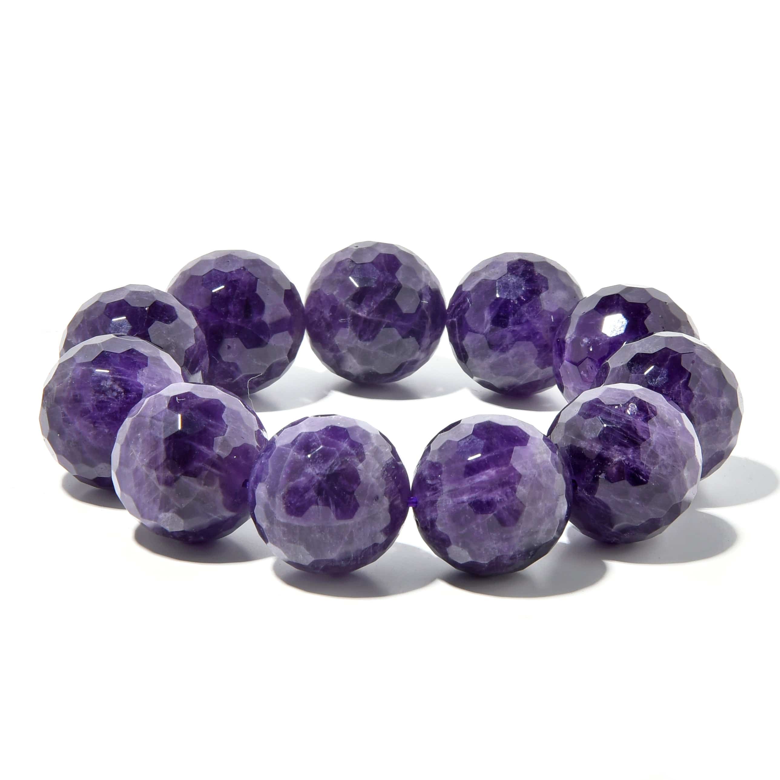 Kalifano Gemstone Bracelets Natural Amethyst 20mm Faceted Gemstone Bead Elastic Bracelet OLIVE-BGP-009