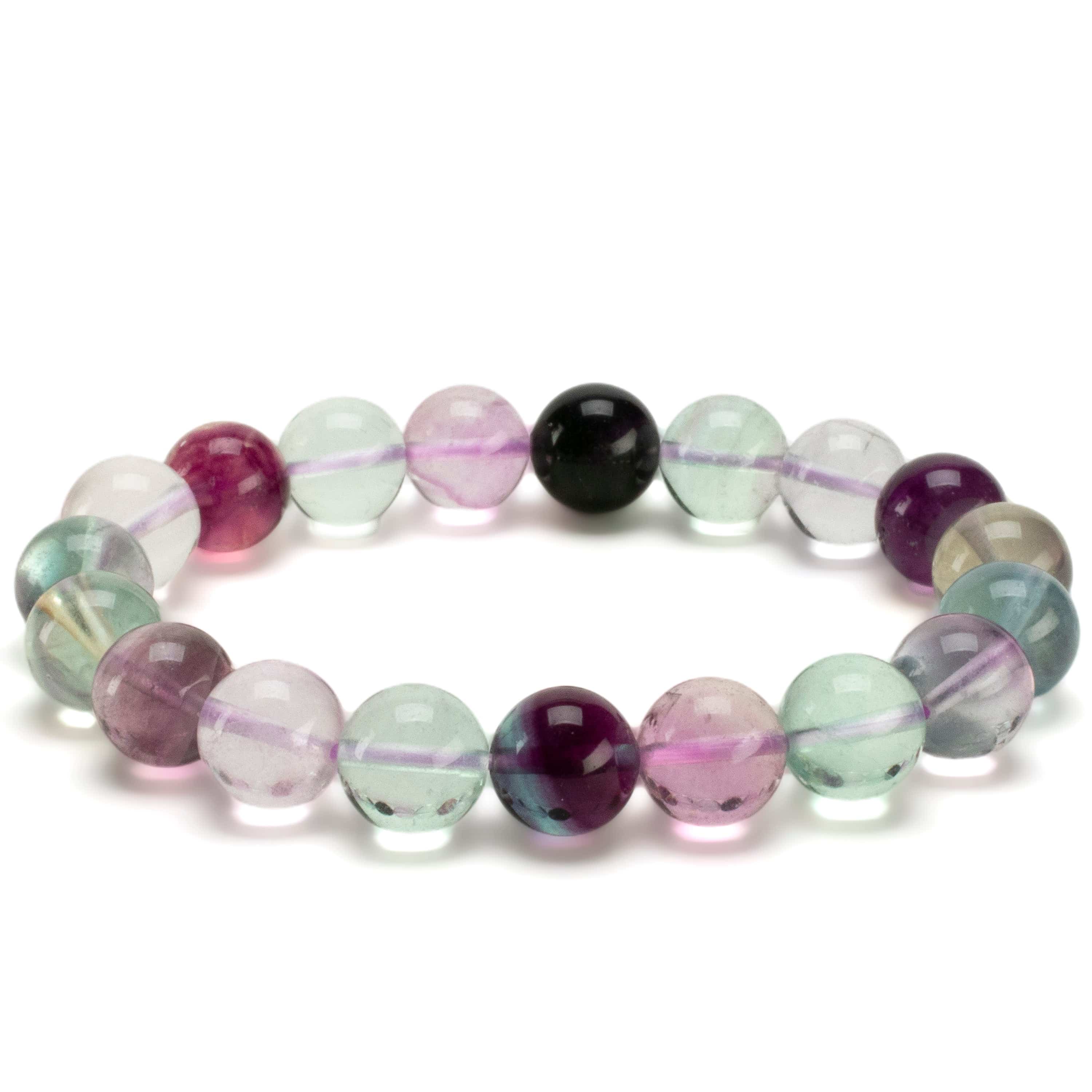 Kalifano Gemstone Bracelets Natural Fluorite 10mm Bead Gemstone Elastic Bracelet GOLD-BGP-065