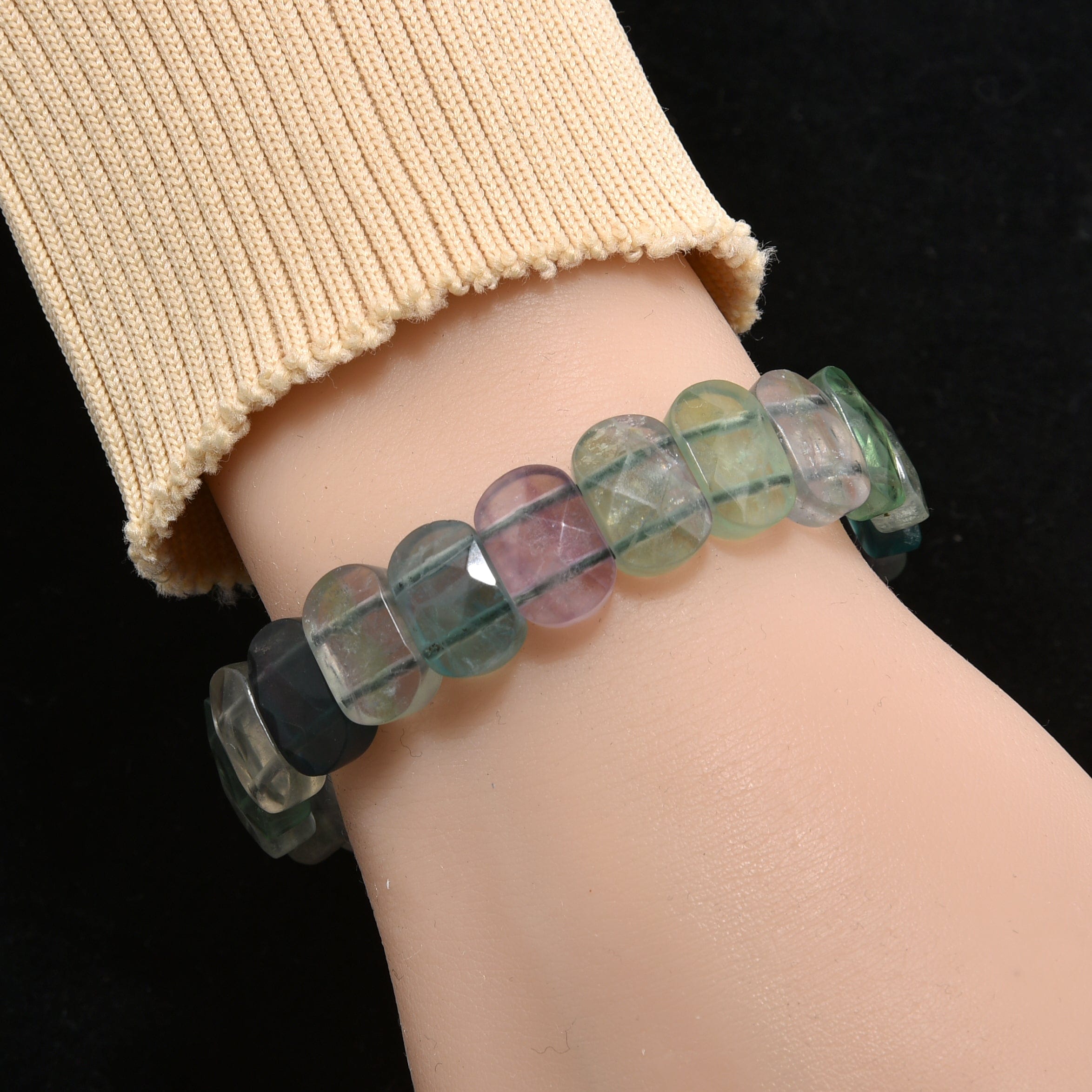 Kalifano Gemstone Bracelets Natural Fluorite 14mm Beads Gemstone Elastic Bracelet RED-BGP-103