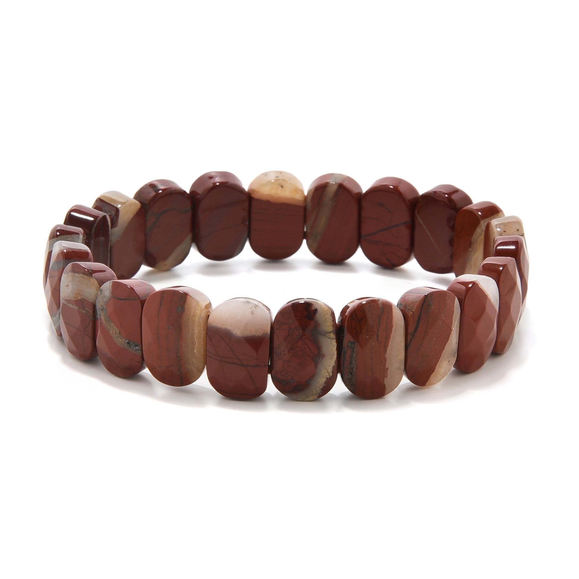 Kalifano Gemstone Bracelets Red Jasper Gemstone 14mm Beads Elastic Bracelet RED-BGP-098