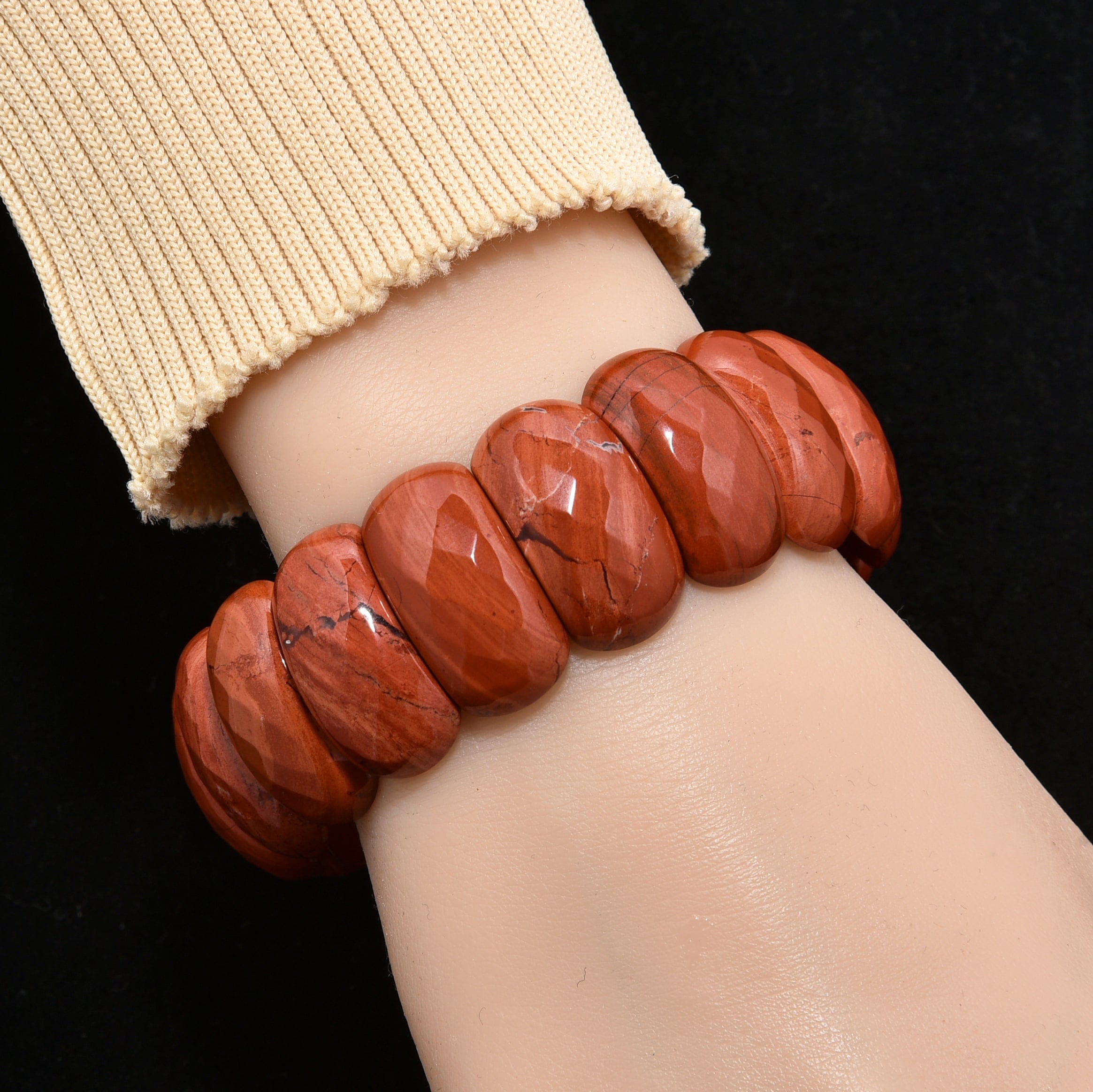 Kalifano Gemstone Bracelets Red Jasper Gemstone 25mm Beads Elastic Bracelet PLAT-BGP-037