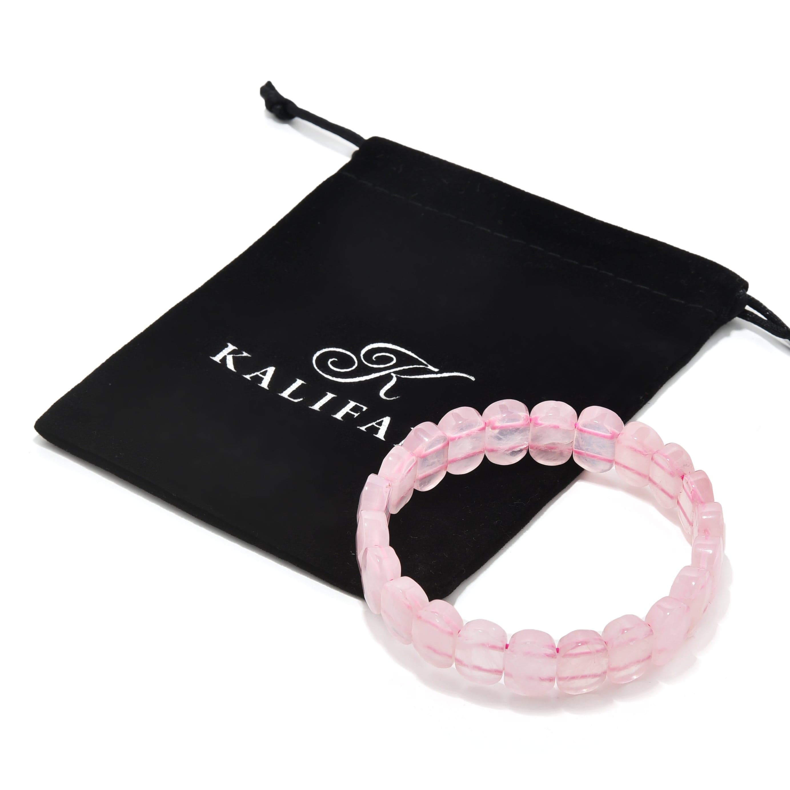 Kalifano Gemstone Bracelets Rose Quartz 14mm Gemstone Bead Elastic Bracelet RED-BGP-101