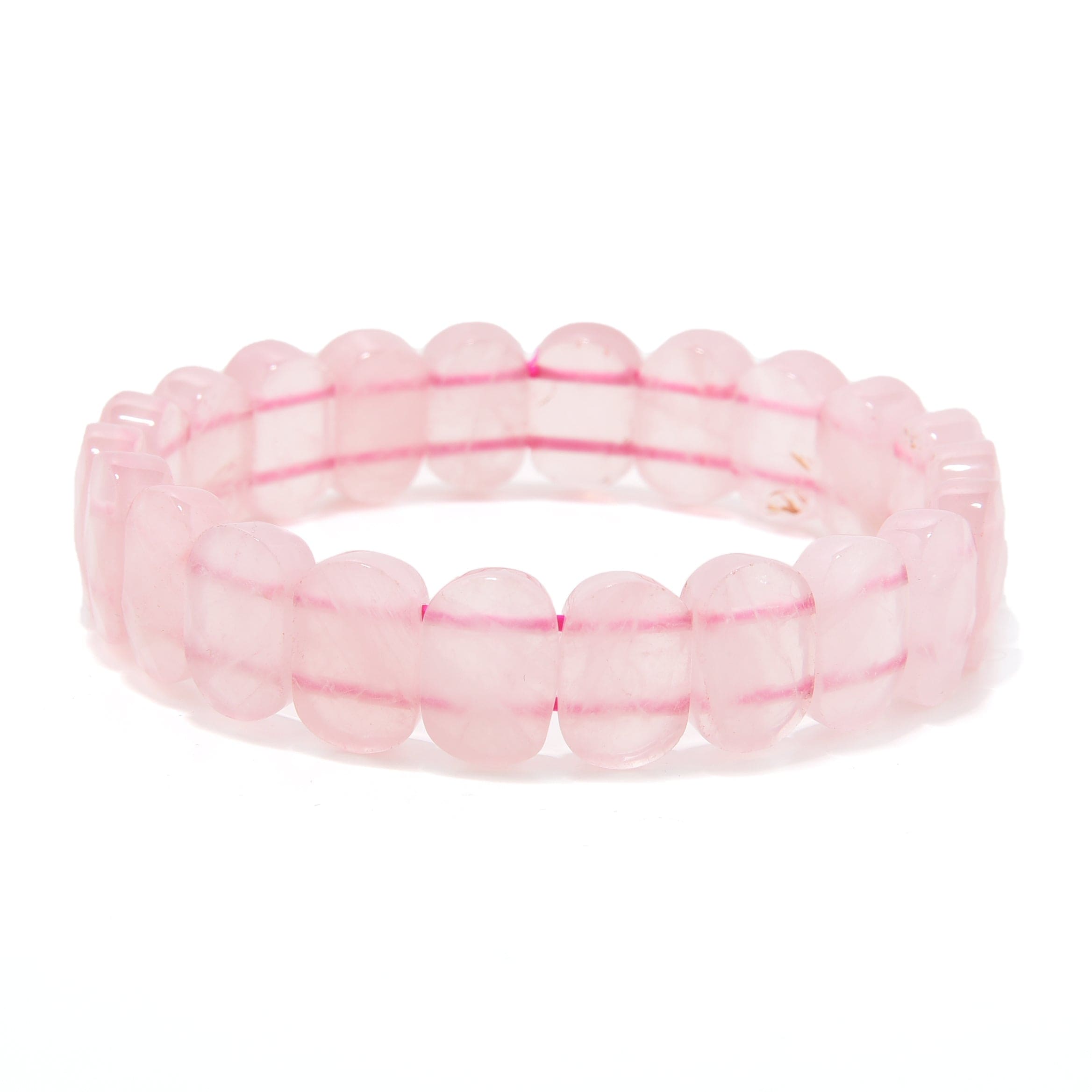 Kalifano Gemstone Bracelets Rose Quartz 14mm Gemstone Bead Elastic Bracelet RED-BGP-101