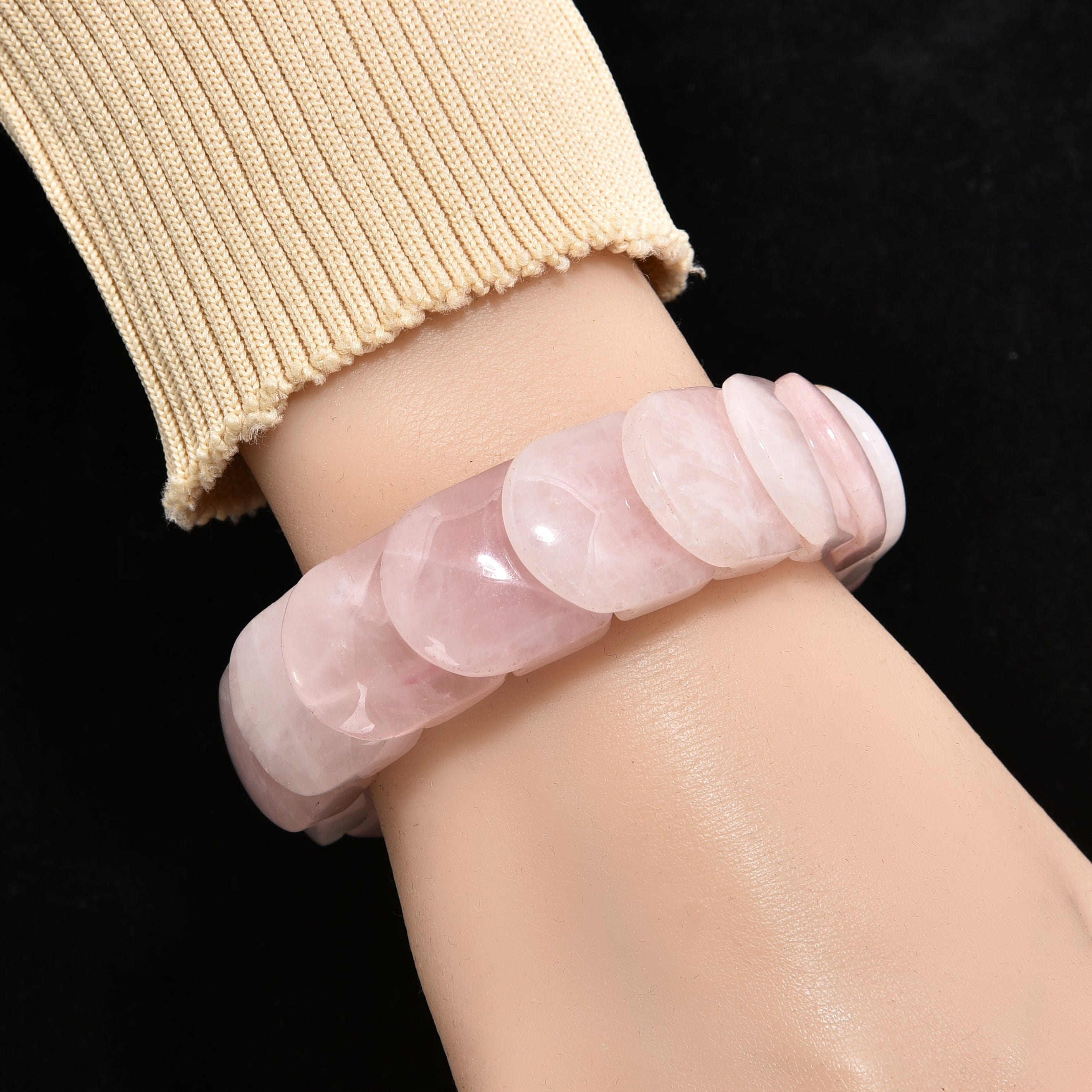 Kalifano Gemstone Bracelets Rose Quartz 19 mm Gemstone Elastic Bracelet PLAT-BGP-050