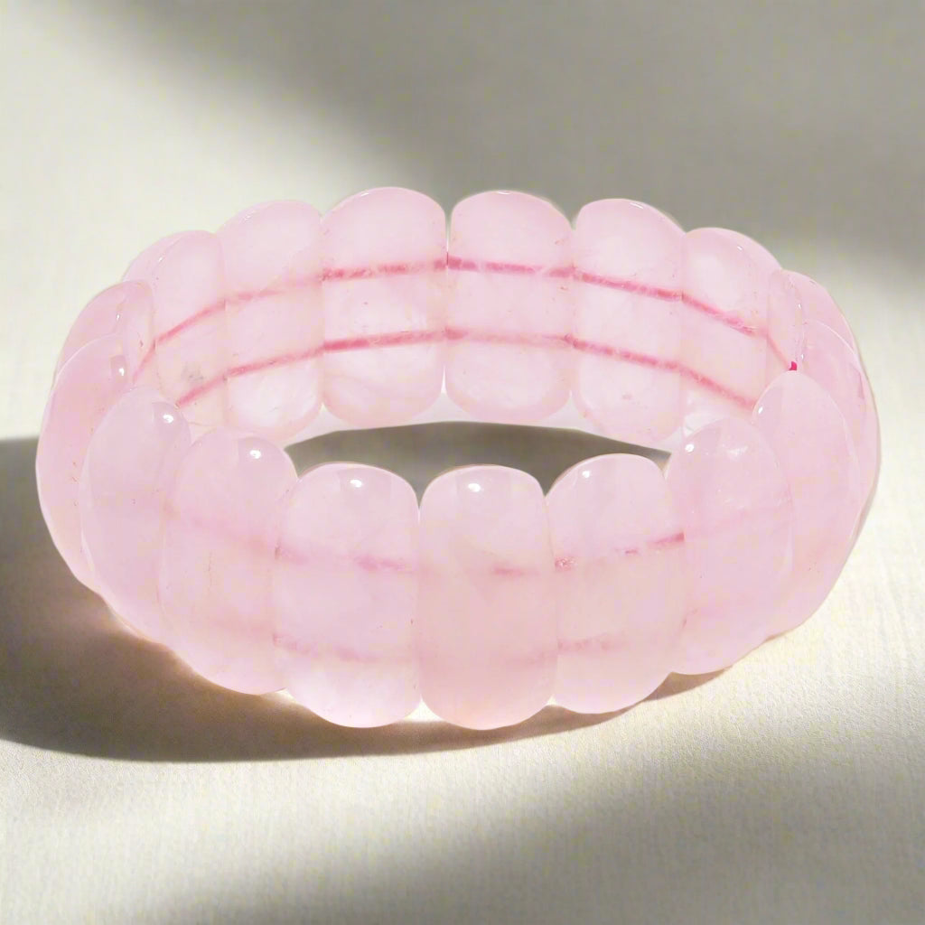 Kalifano Gemstone Bracelets Rose Quartz 25mm Gemstone Bead Elastic Bracelet PLAT-BGP-042