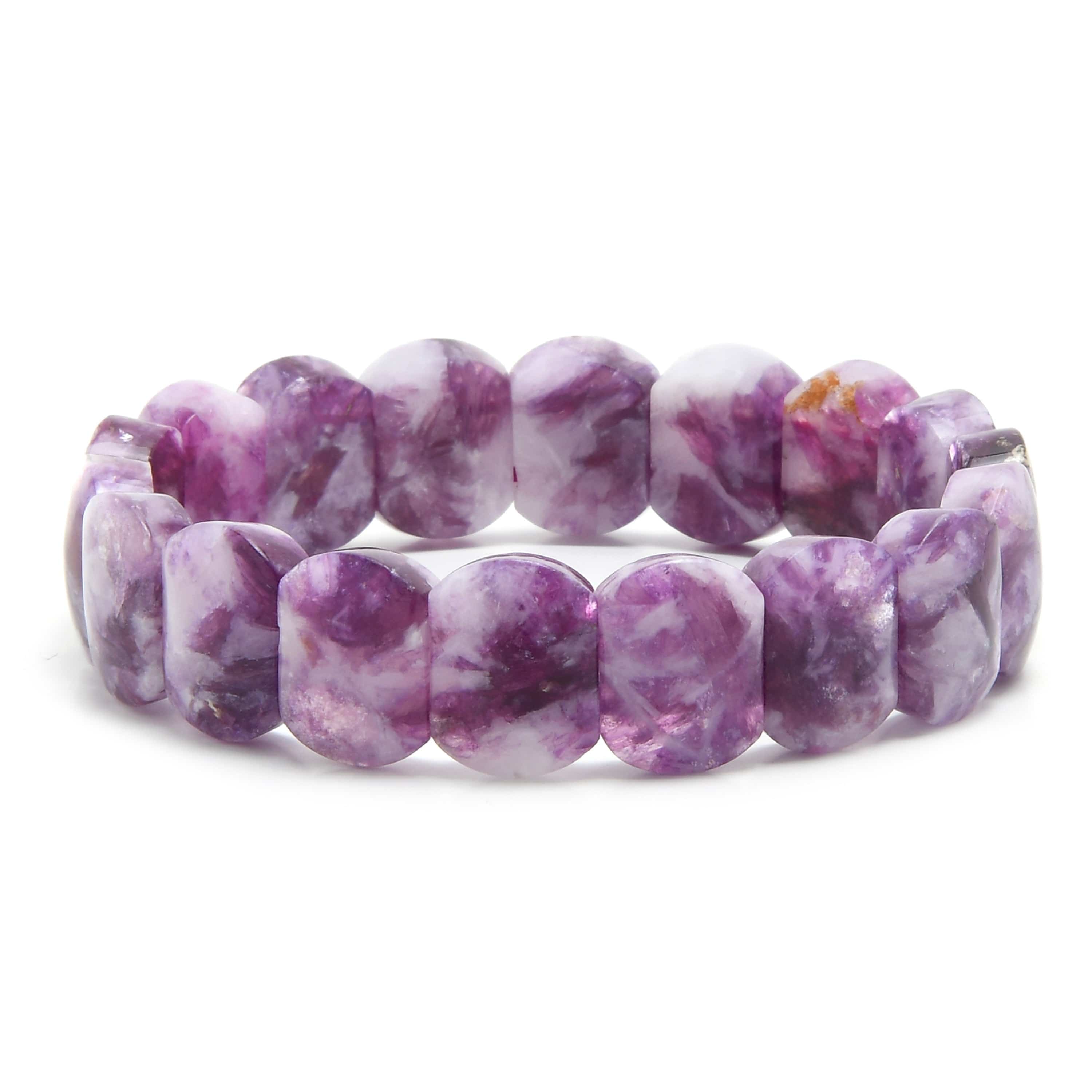 Kalifano Gemstone Bracelets Small - 6.3" Lepidolite Stretch Bracelet BLACK-BGP-058-S