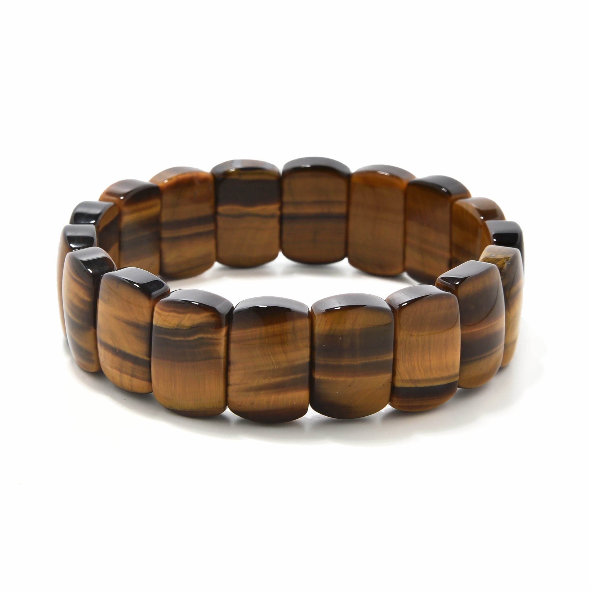 Kalifano Gemstone Bracelets Tiger Eye Gemstone 17mm Beads Elastic Bracelet PLAT-BGP-047