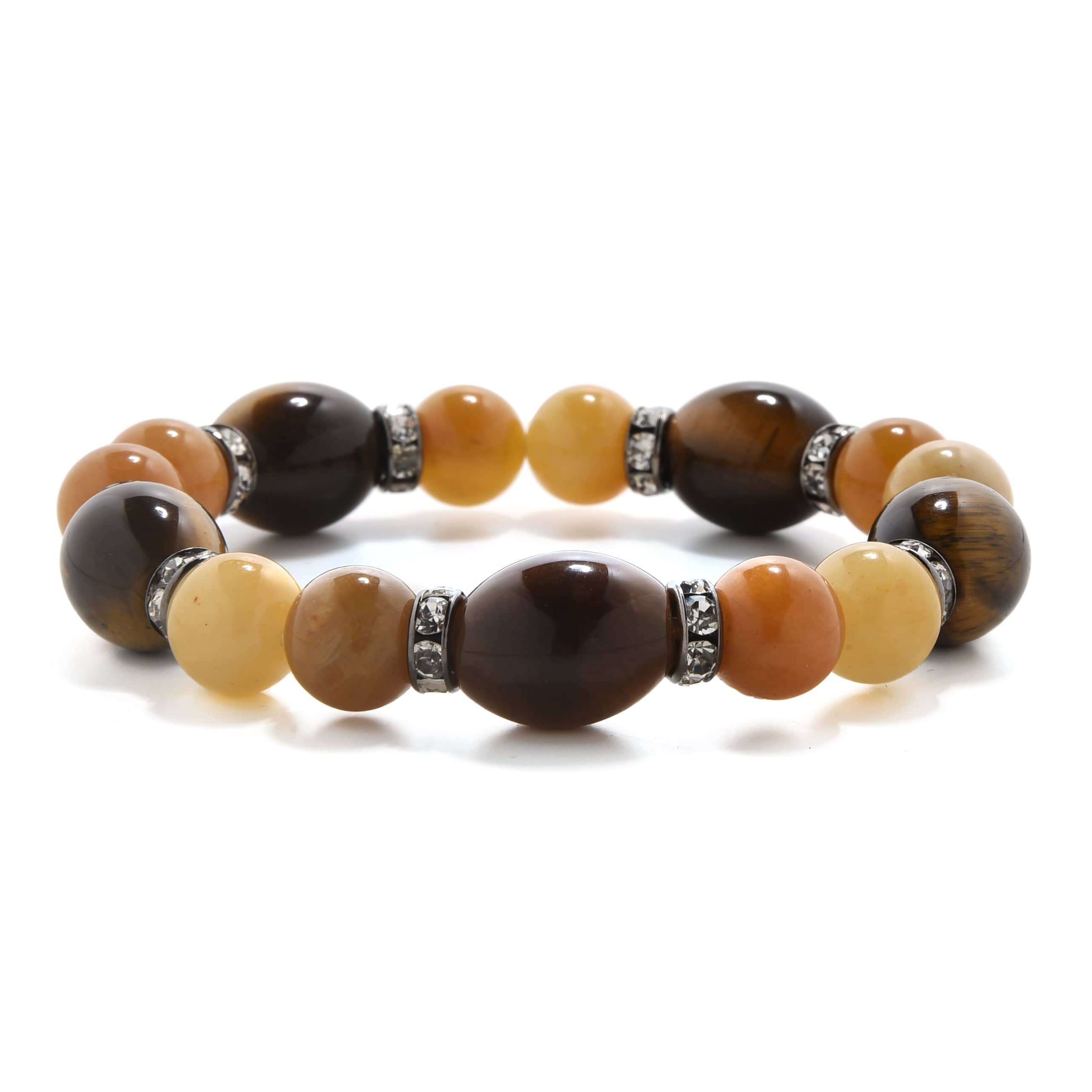 Kalifano Gemstone Bracelets Tiger Eye with Crystal Accent 10mm Beads Gemstone Elastic Bracelet BLUE-BGP-061