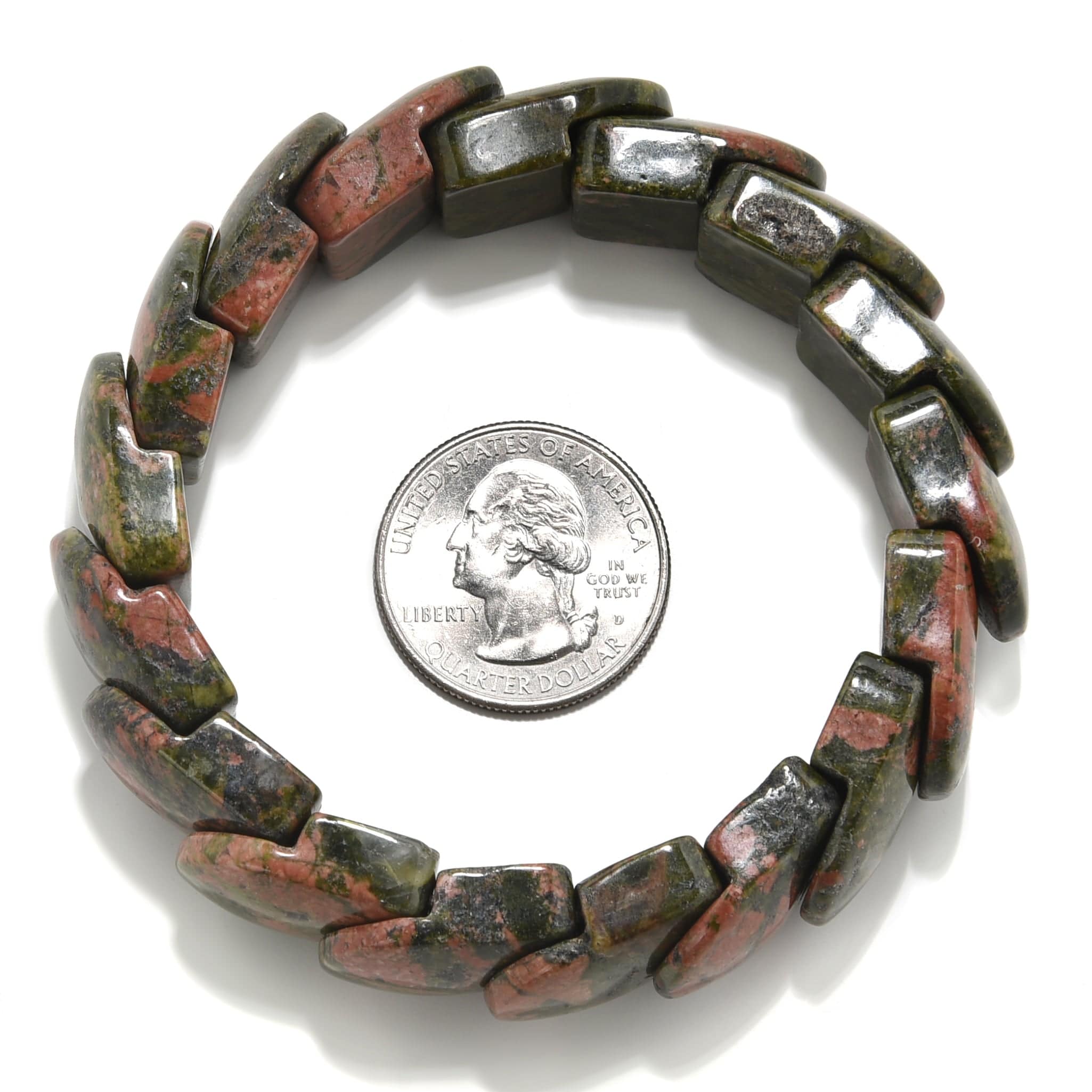 Kalifano Gemstone Bracelets Unakite 19 mm Gemstone Elastic Bracelet PLAT-BGP-049