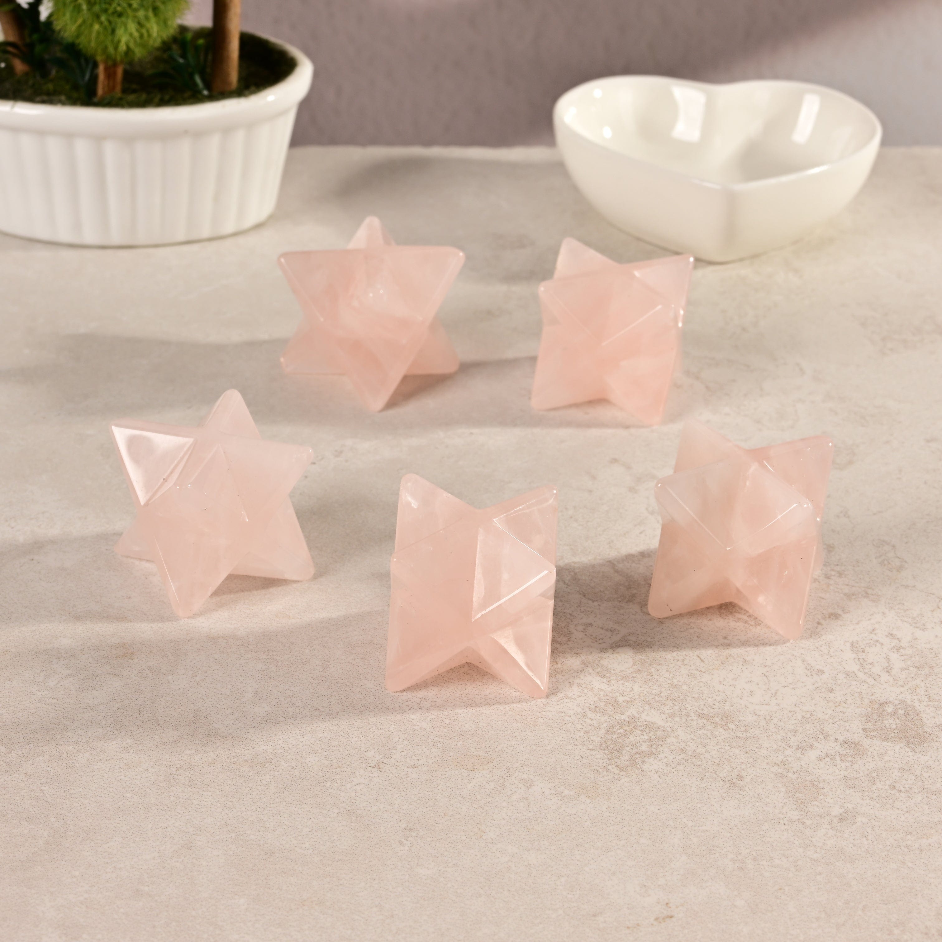 KALIFANO Gemstone Carvings 1.25" Rose Quartz Merkaba Star Natural Gemstone Carving CV15-M-RQ