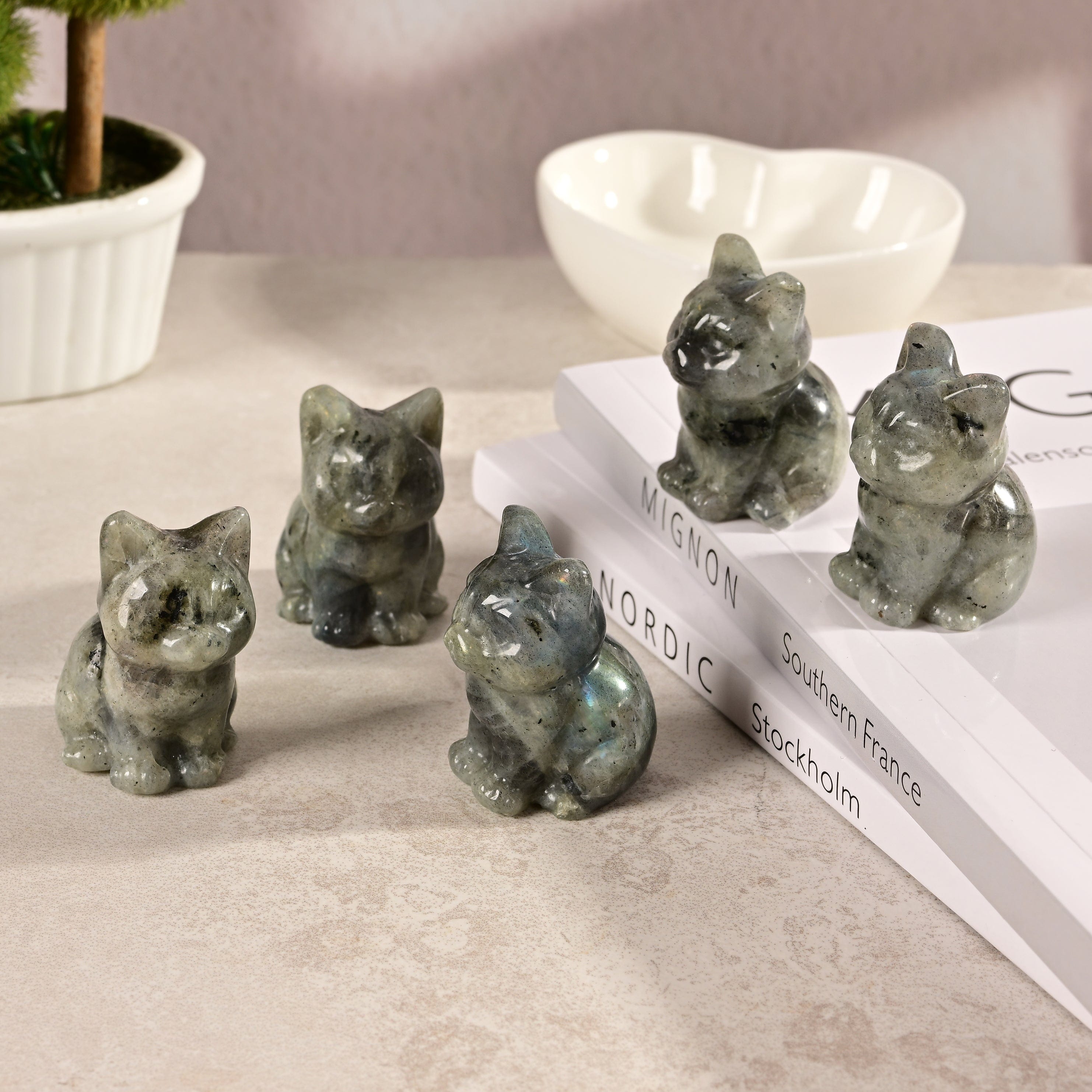 KALIFANO Gemstone Carvings 1.5" Labradolite Cat Natural Gemstone Carving CV11-C-LB